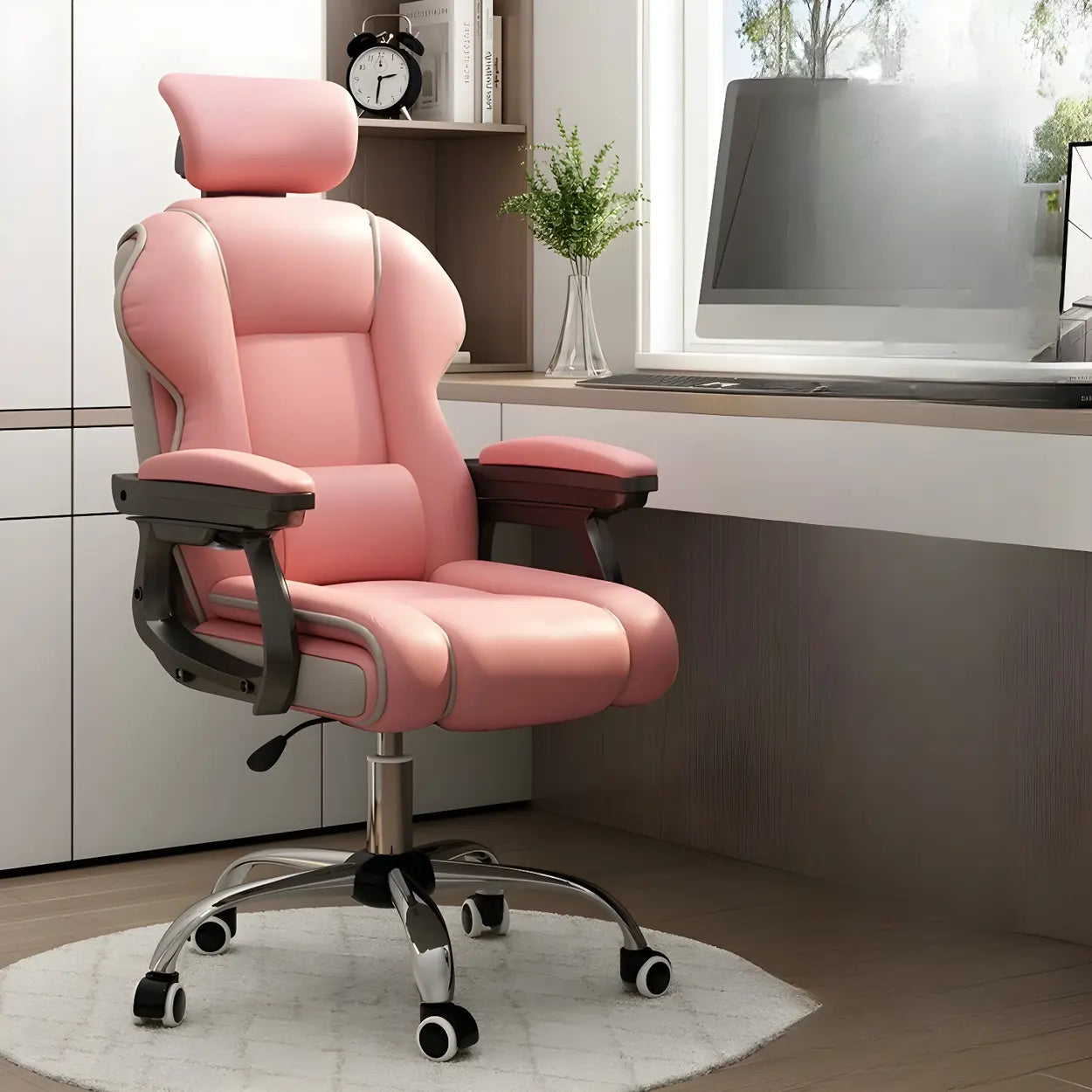 Sleek High-Back Leather Steel Executive Office Chair — Black / With Footrest / Sponge