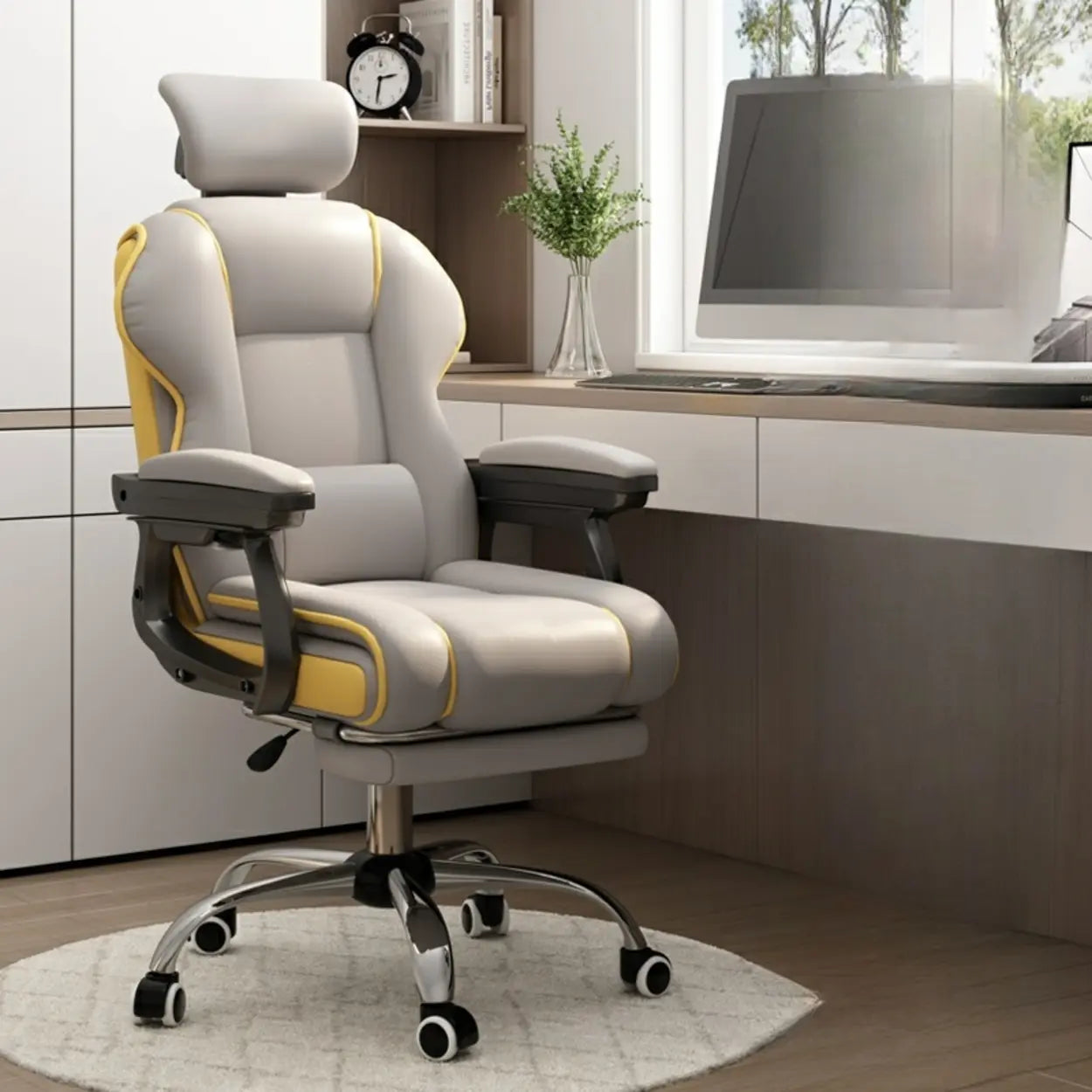 Sleek High-Back Leather Steel Executive Office Chair