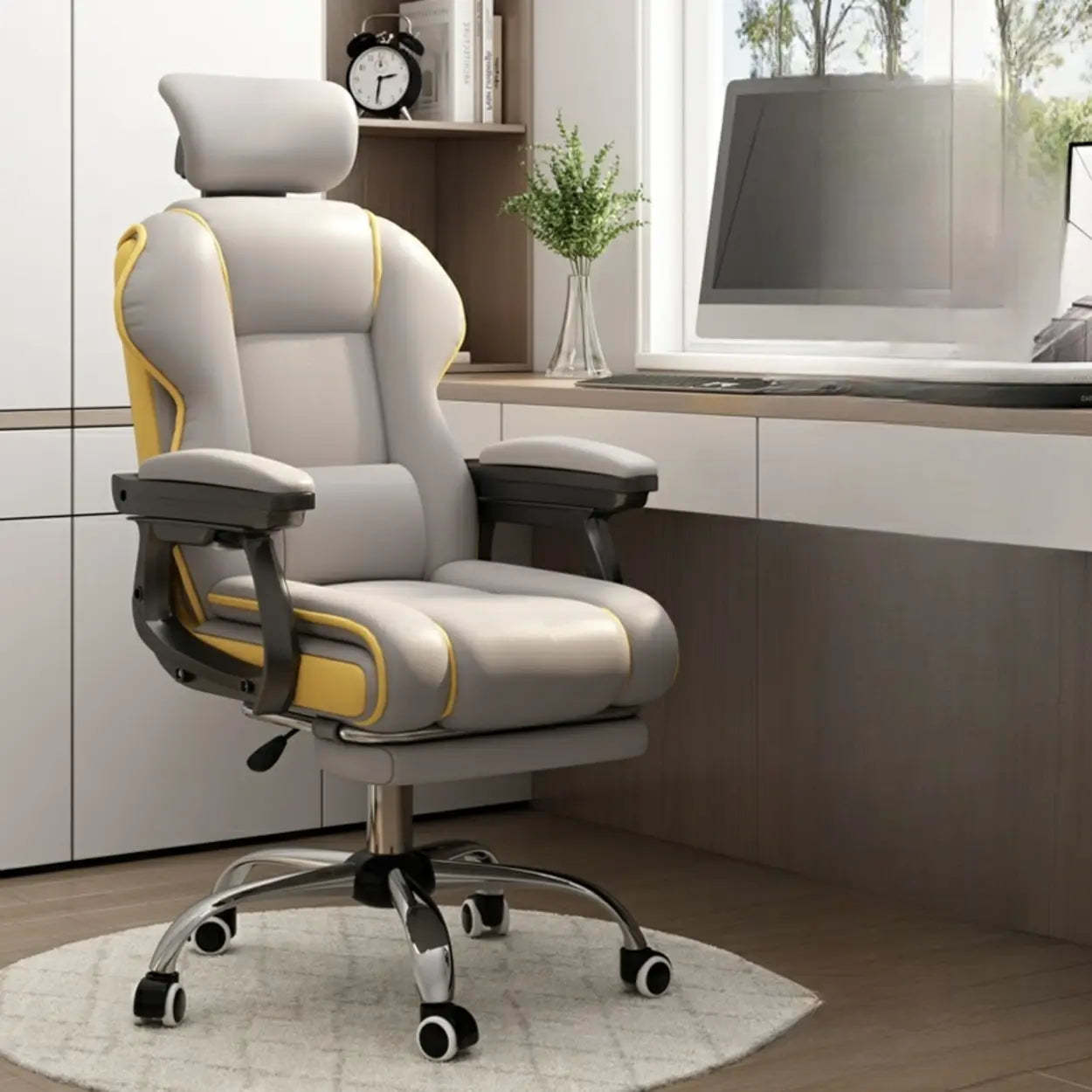 Sleek High-Back Leather Steel Executive Office Chair