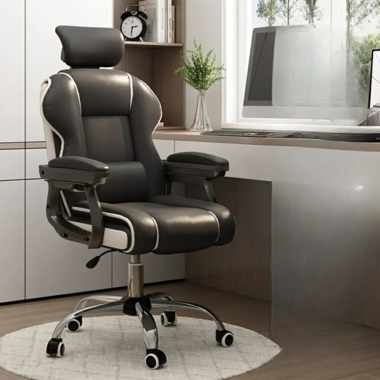 Sleek High-Back Leather Steel Executive Office Chair