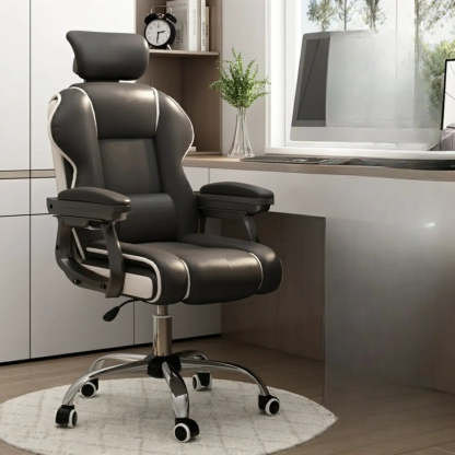 Sleek High-Back Leather Steel Executive Office Chair