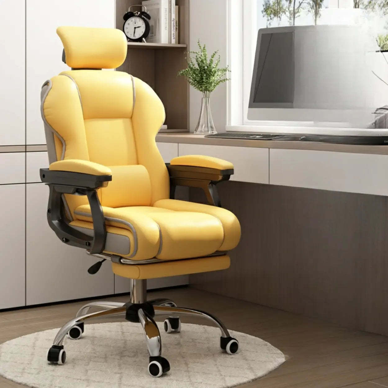 Sleek High-Back Leather Steel Executive Office Chair