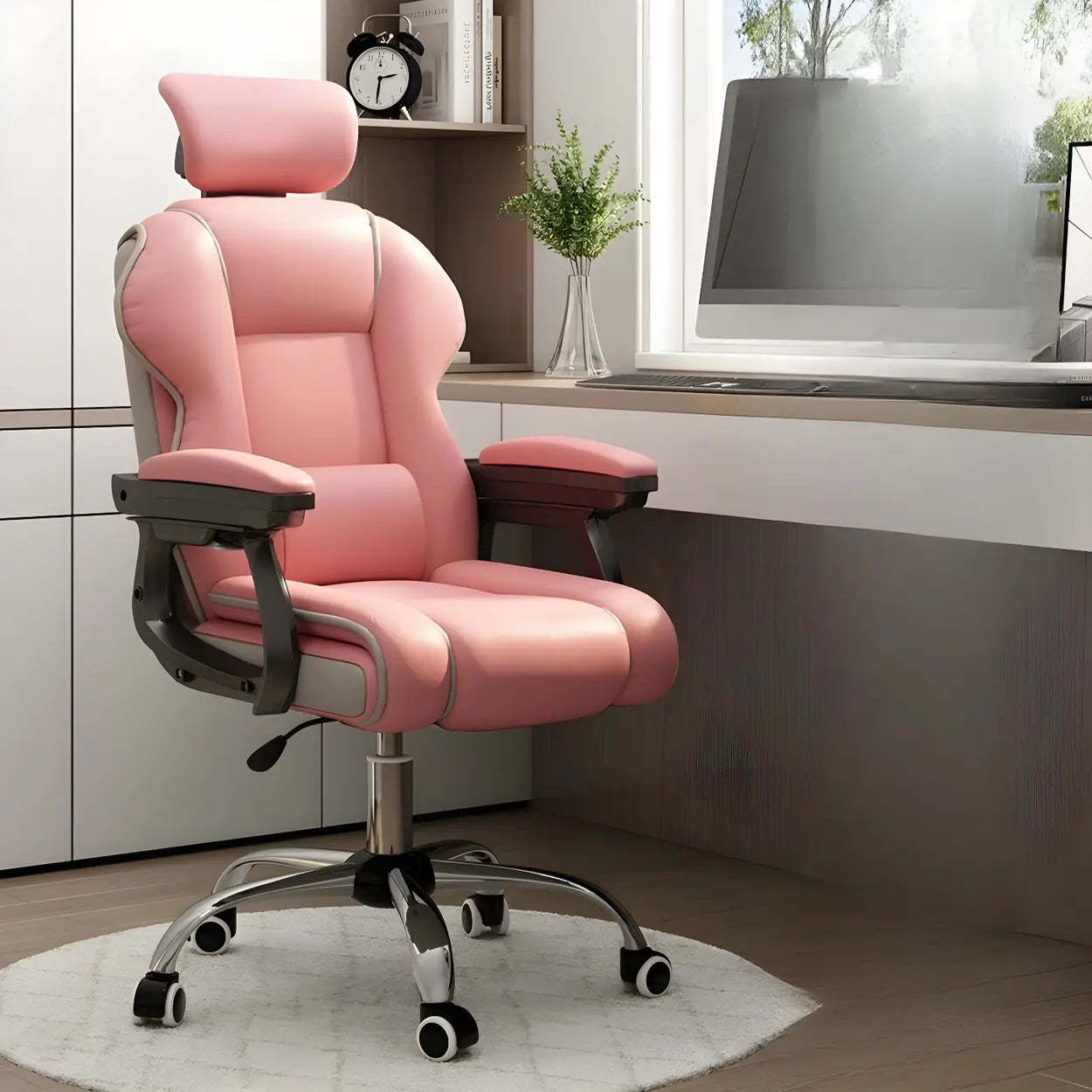 Sleek High-Back Leather Steel Executive Office Chair — Black / With Footrest / Sponge
