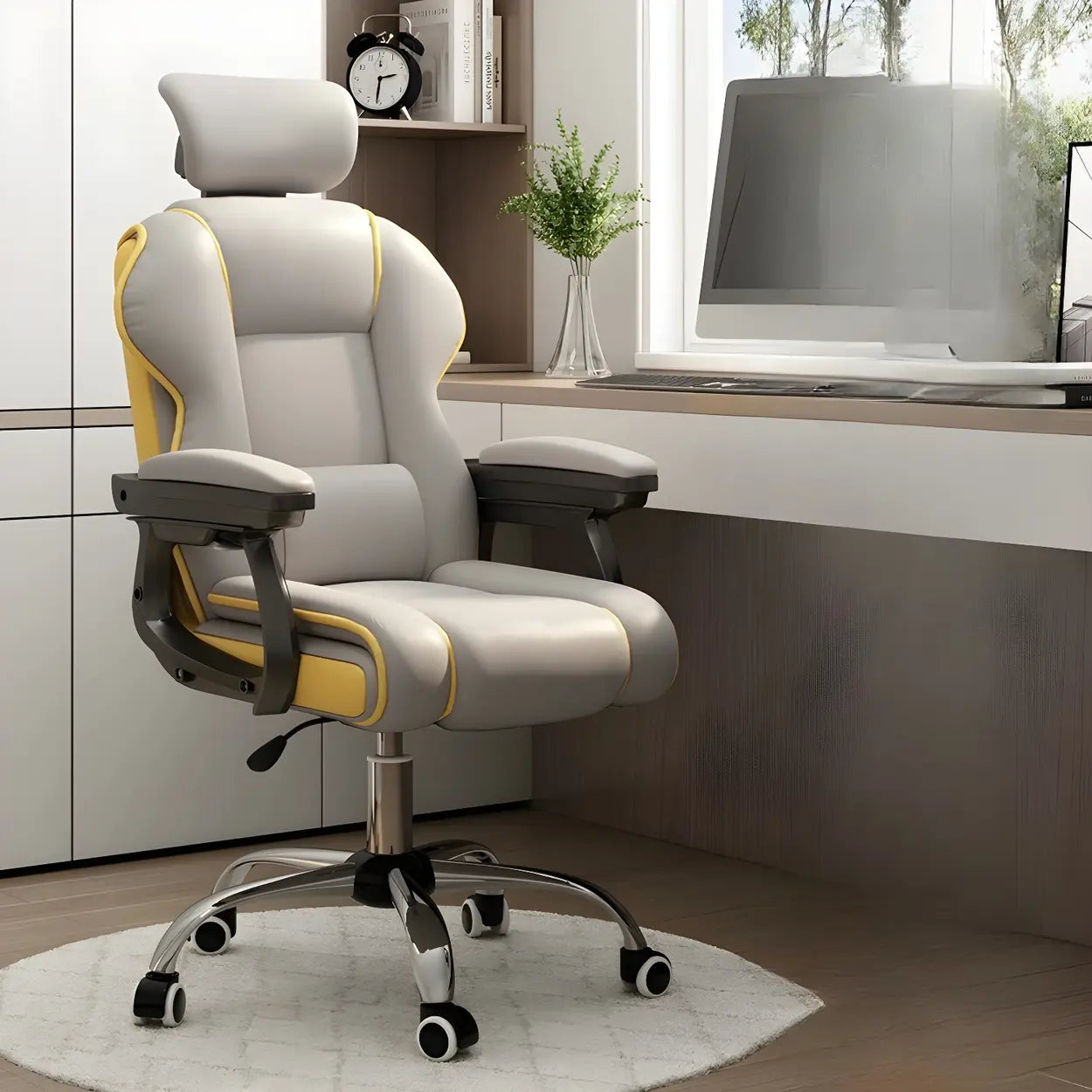Sleek High-Back Leather Steel Executive Office Chair — Black / Without Footrest / Latex
