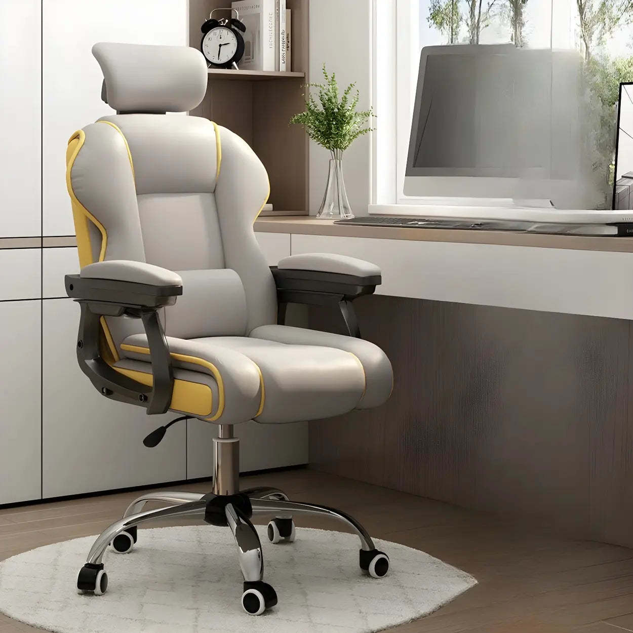 Sleek High-Back Leather Steel Executive Office Chair — Black / Without Footrest / Latex