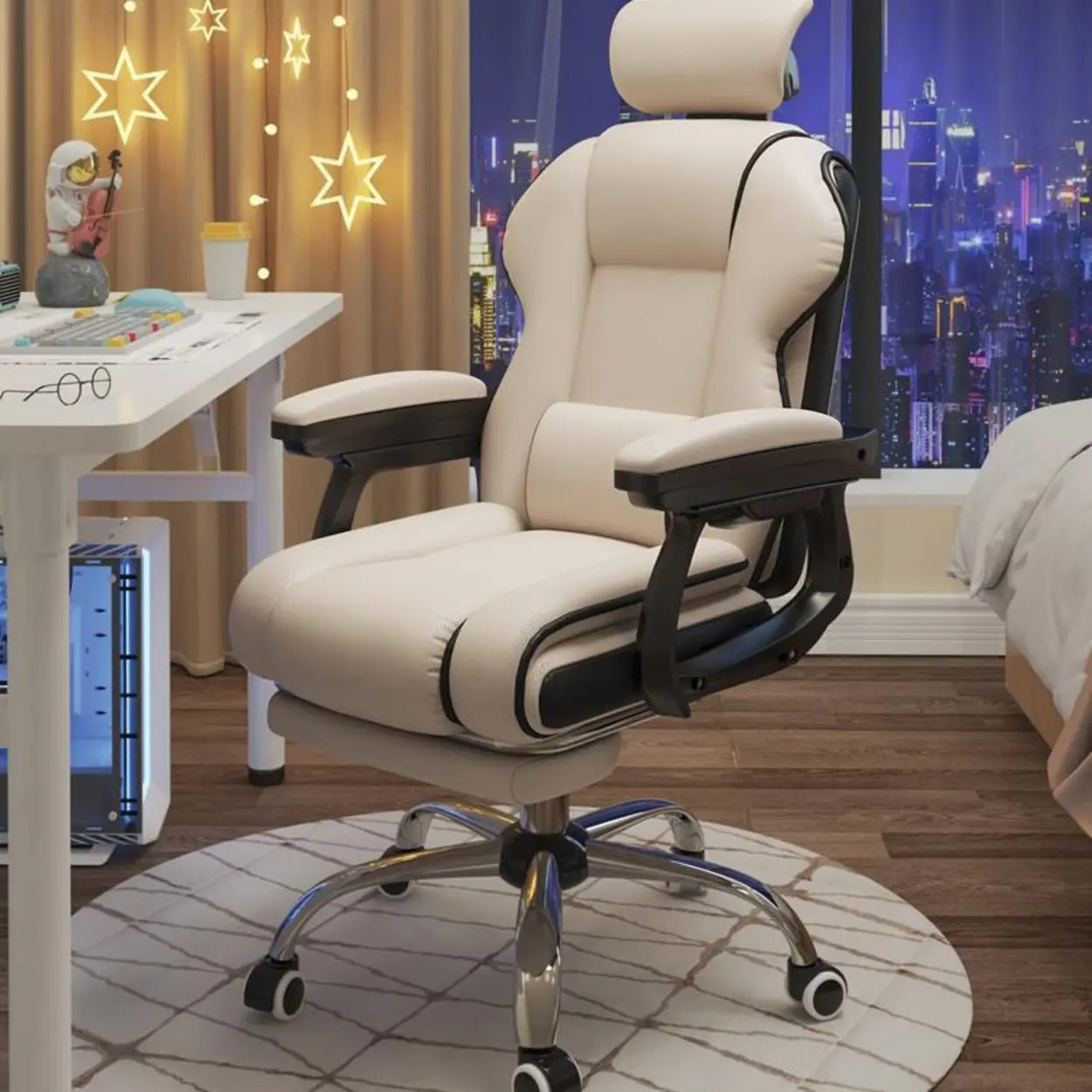 Sleek High-Back Leather Steel Executive Office Chair — Black / Without Footrest / Sponge