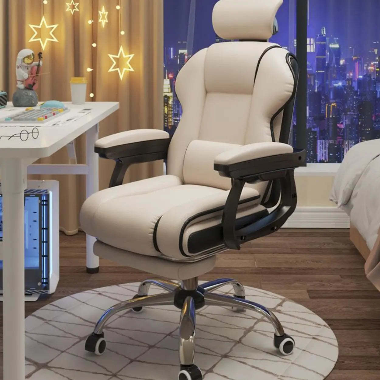 Sleek High-Back Leather Steel Executive Office Chair — Black / Without Footrest / Sponge