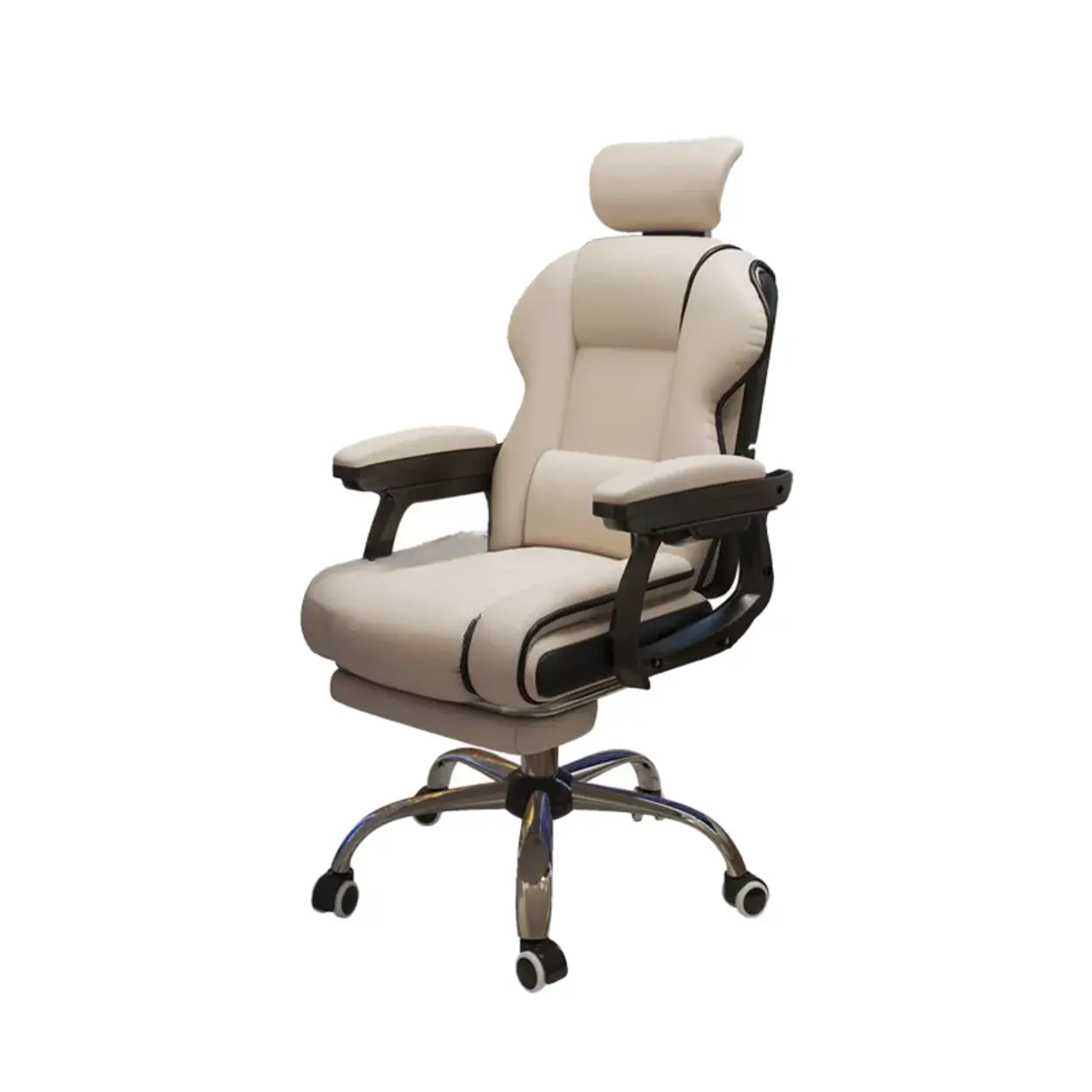 Sleek High-Back Leather Steel Executive Office Chair — Yellow / With Footrest / Latex
