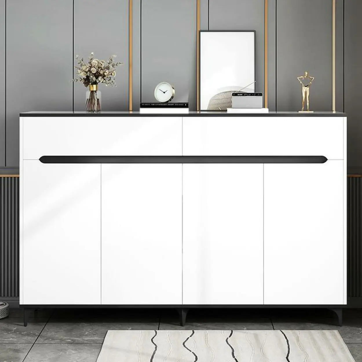 Sleek Engineered Wood White Shoe Storage Cabinet — Grey