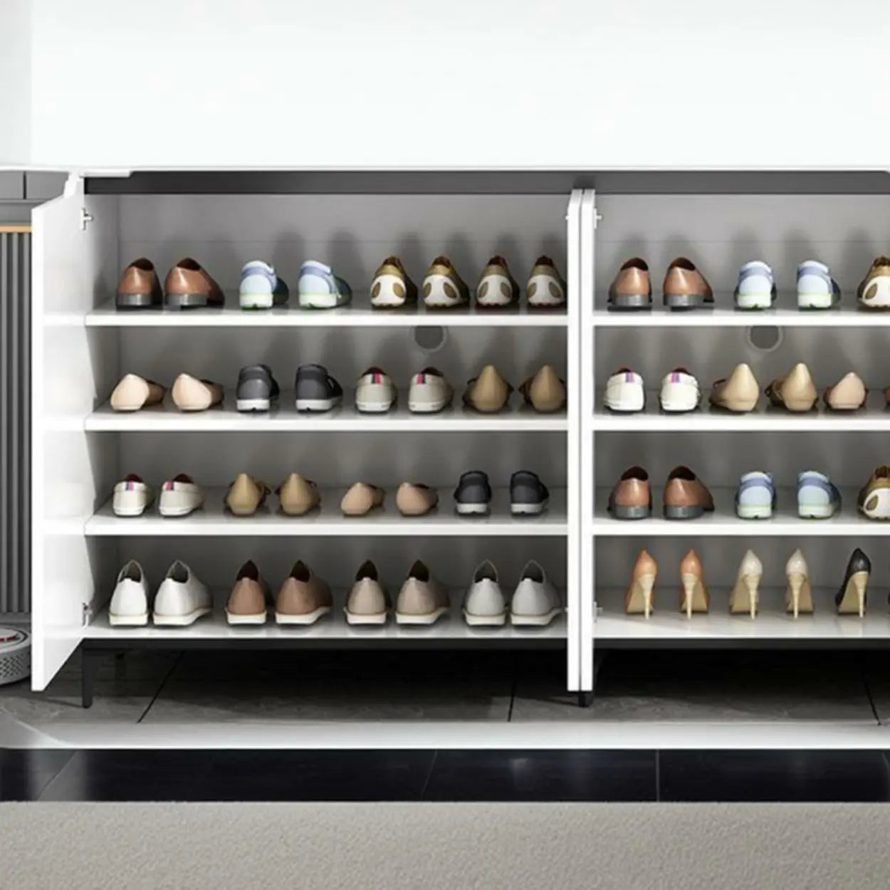 Sleek Engineered Wood White Shoe Storage Cabinet — White