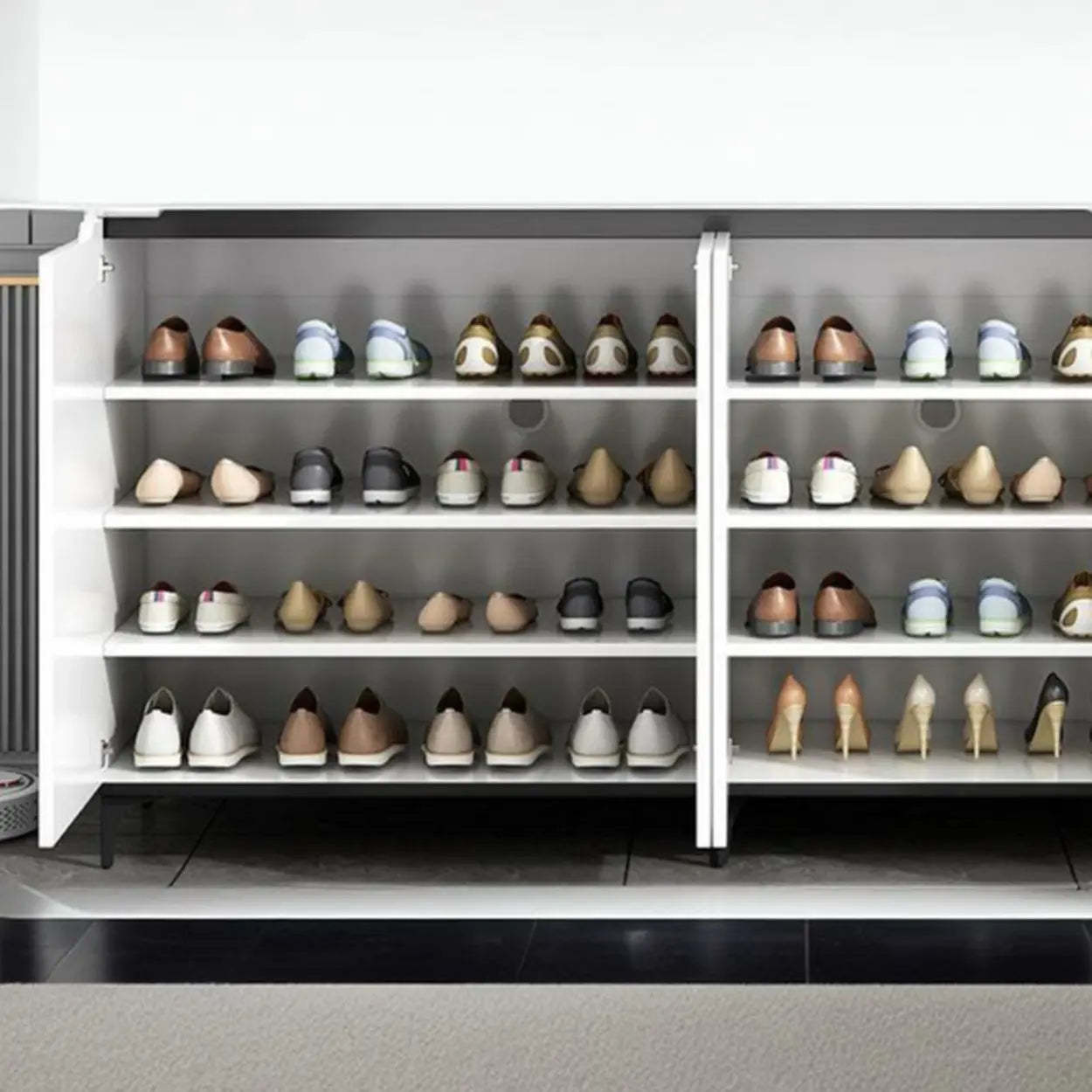 Sleek Engineered Wood White Shoe Storage Cabinet — White