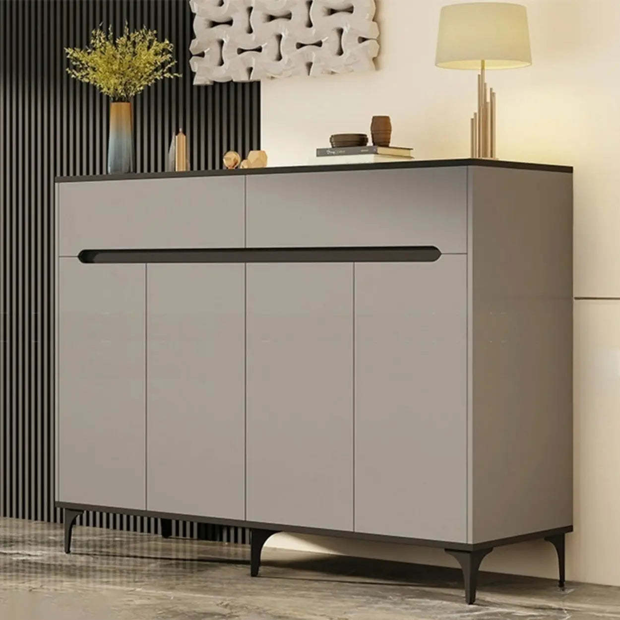 Sleek Engineered Wood White Shoe Storage Cabinet