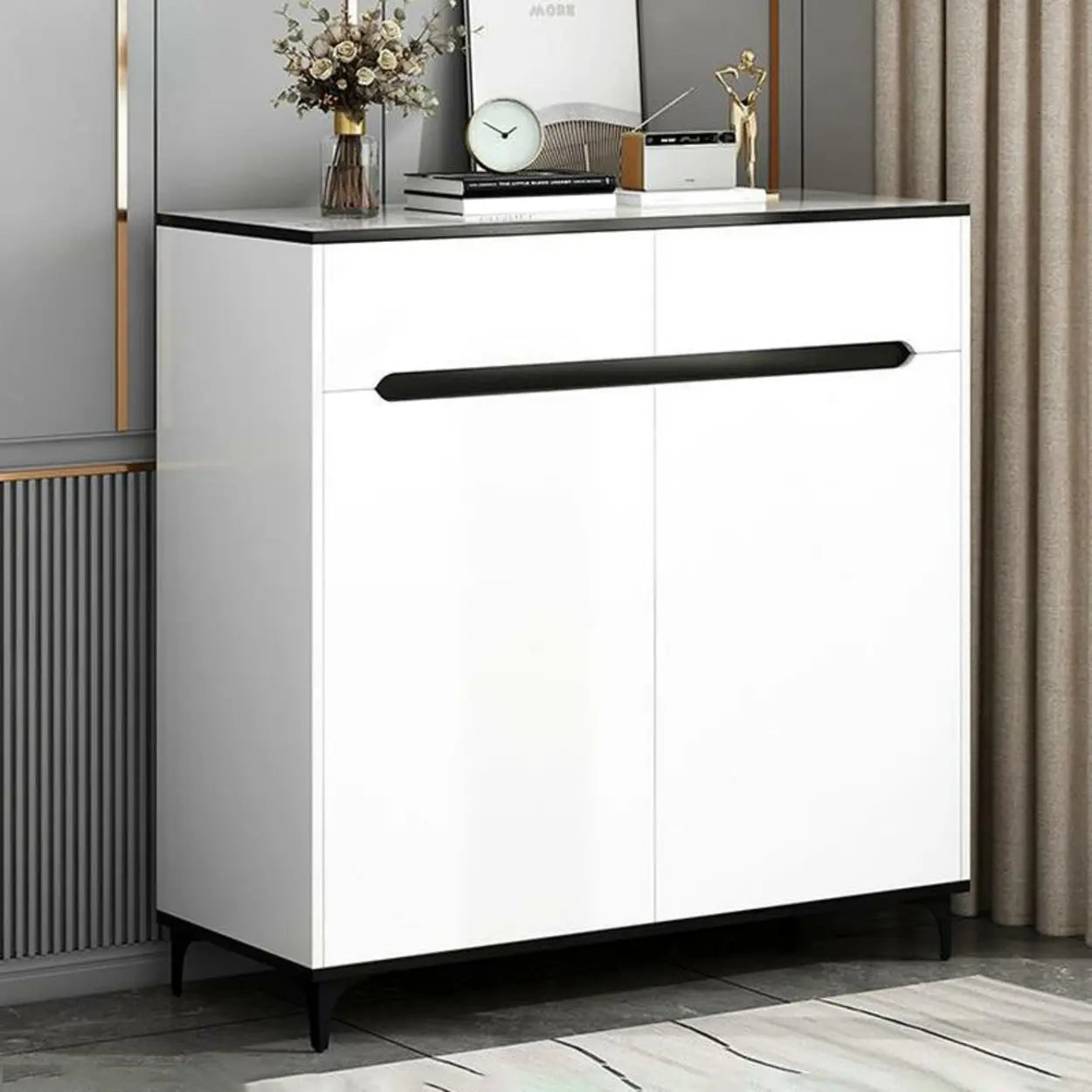 Sleek Engineered Wood White Shoe Storage Cabinet