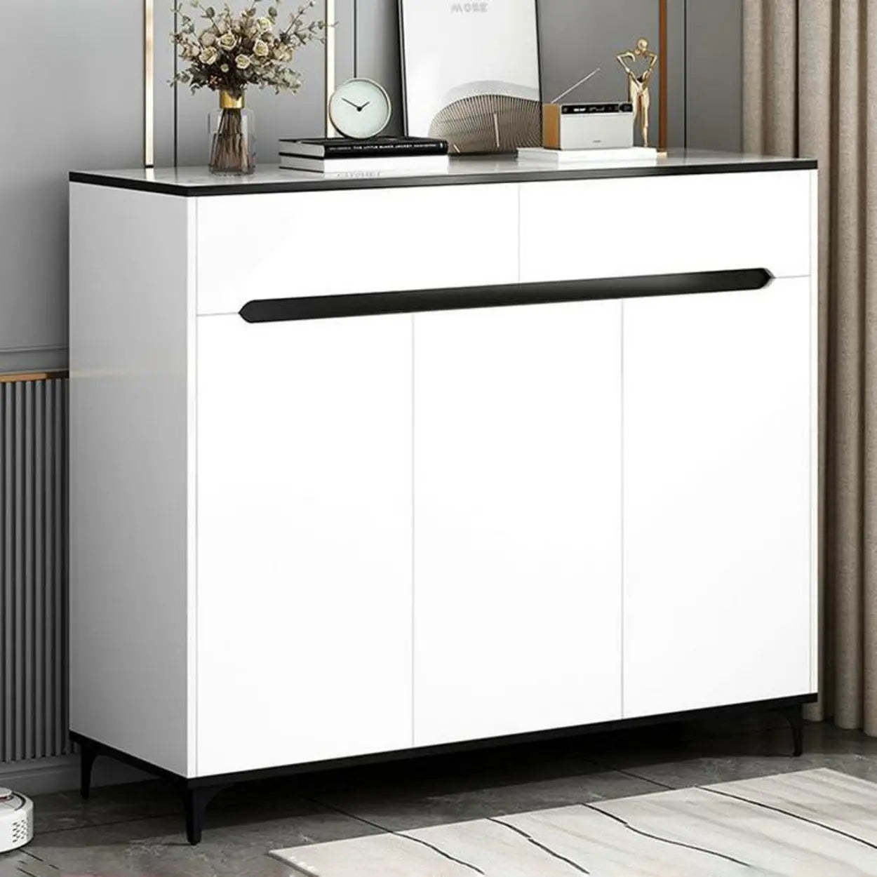 Sleek Engineered Wood White Shoe Storage Cabinet
