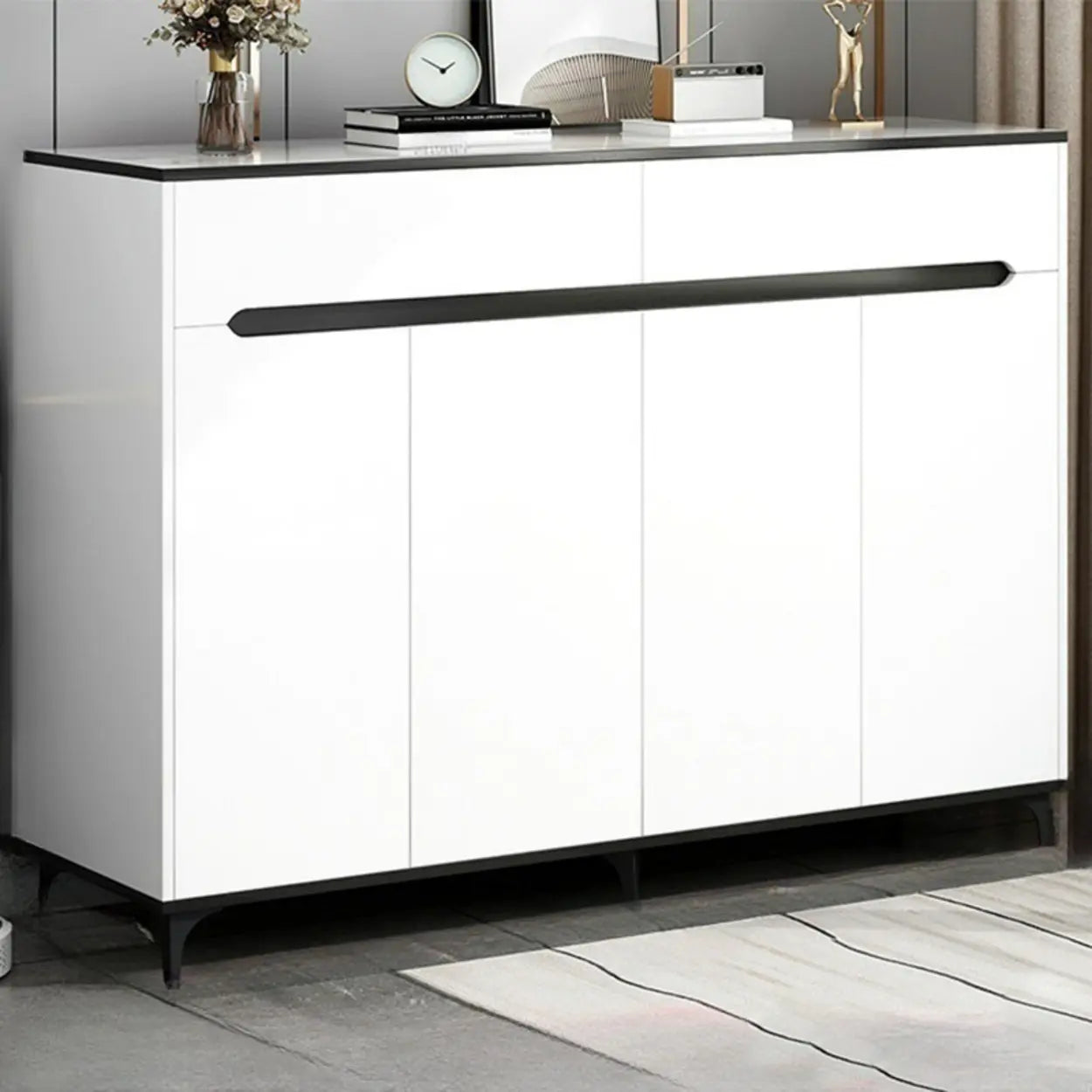 Sleek Engineered Wood White Shoe Storage Cabinet