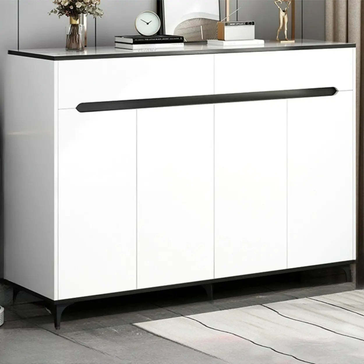 Sleek Engineered Wood White Shoe Storage Cabinet