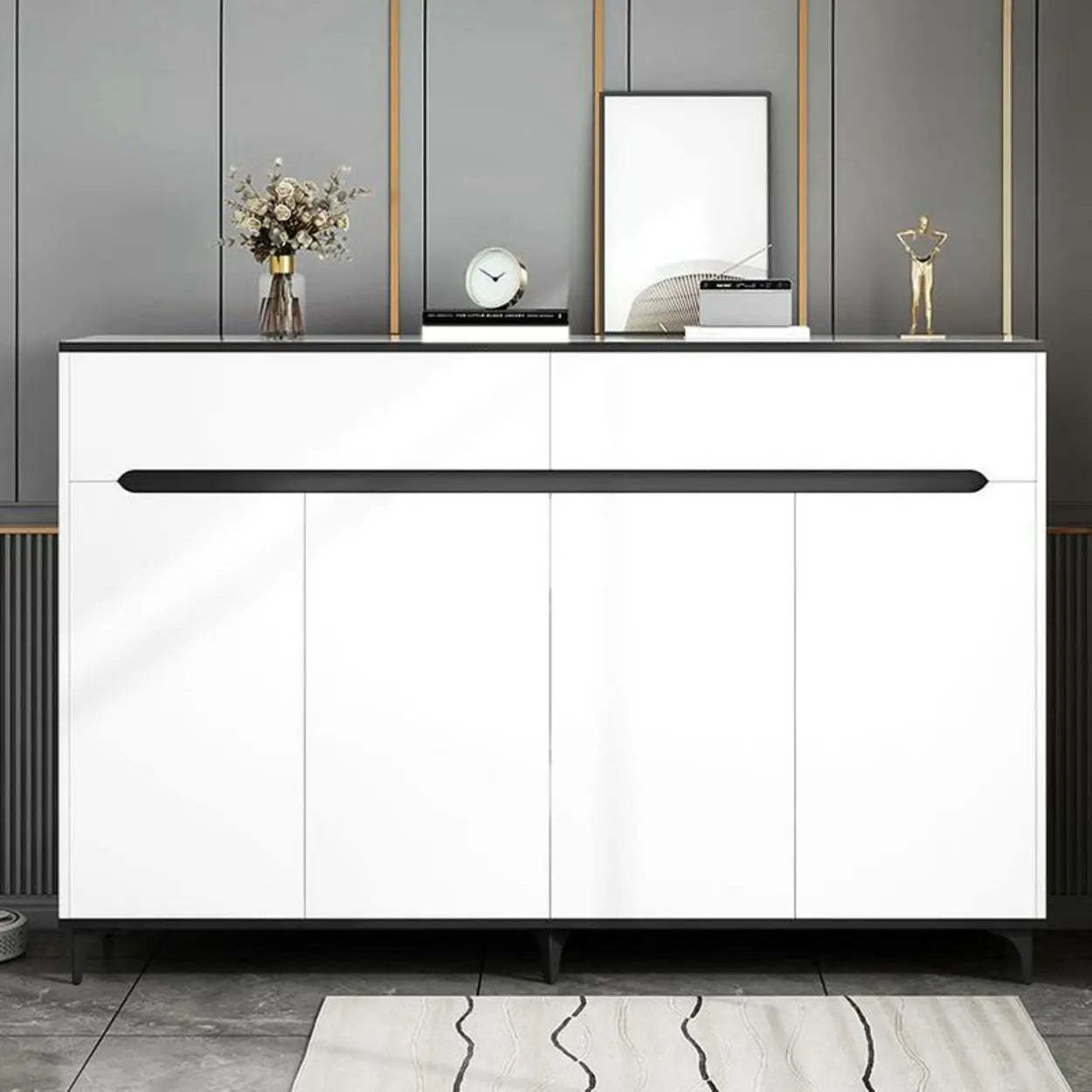 Sleek Engineered Wood White Shoe Storage Cabinet — Grey