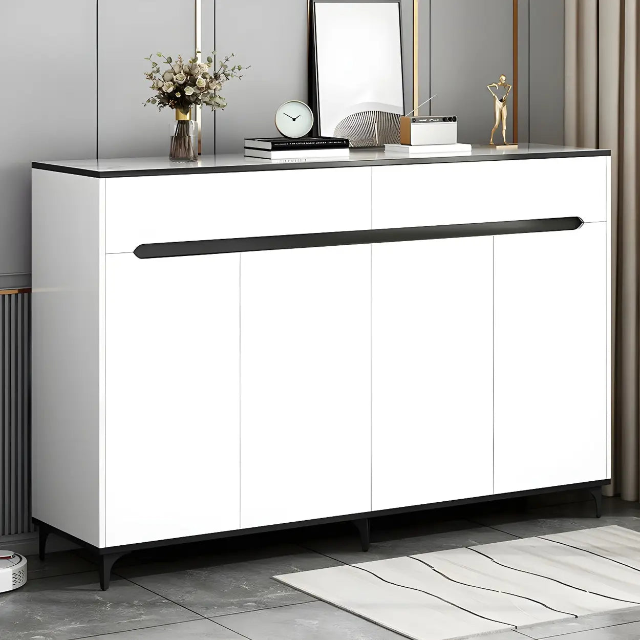 Sleek Engineered Wood White Shoe Storage Cabinet — Grey
