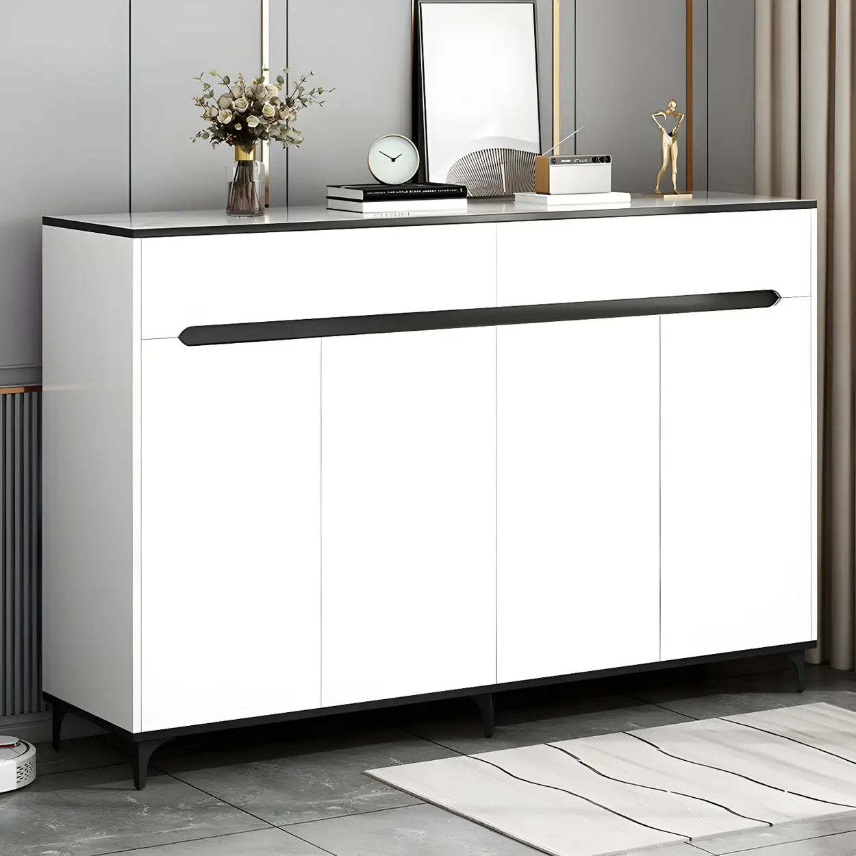 Sleek Engineered Wood White Shoe Storage Cabinet — Grey