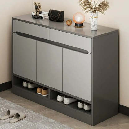 Sleek Engineered Wood White Shoe Storage Cabinet — Grey