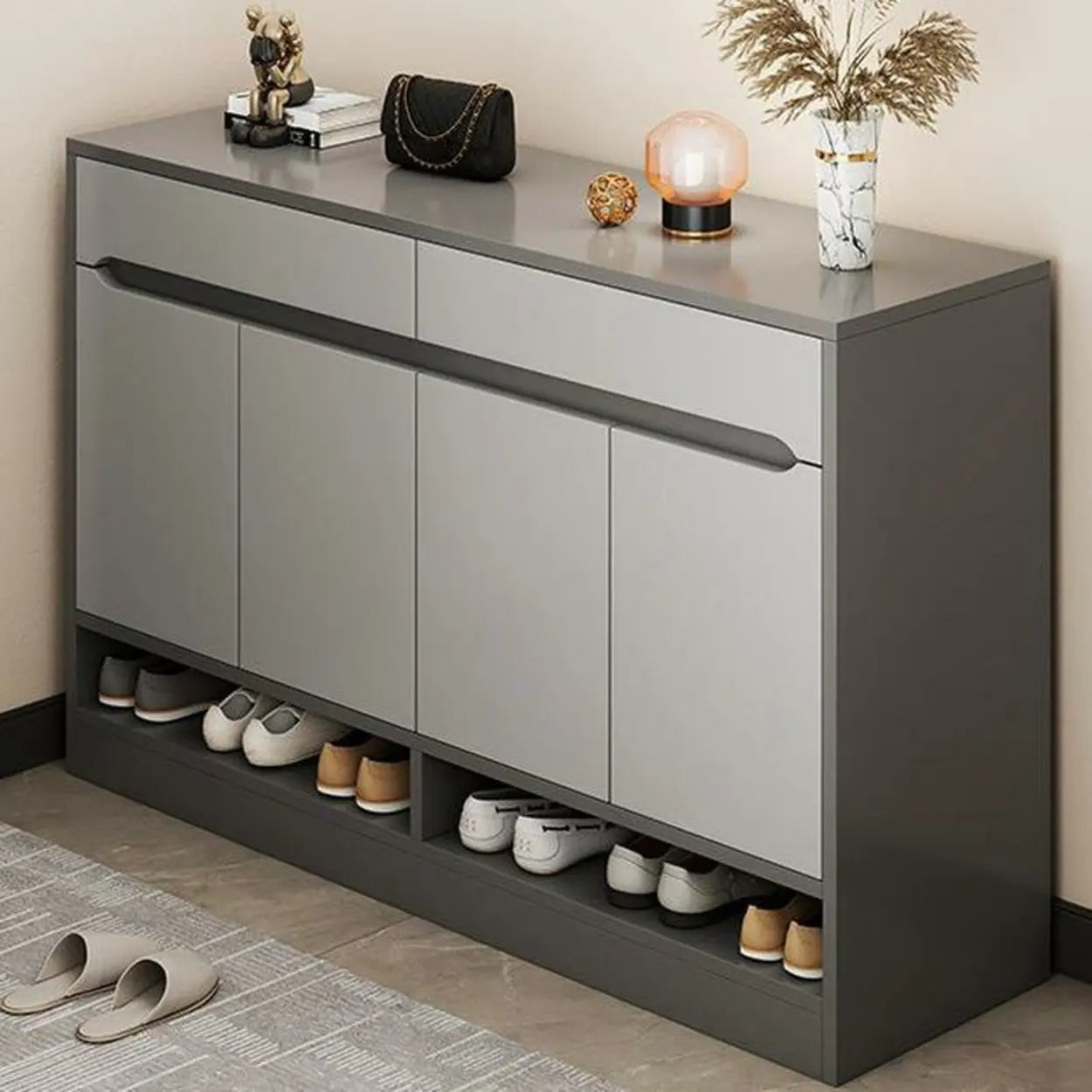 Sleek Engineered Wood White Shoe Storage Cabinet — Grey