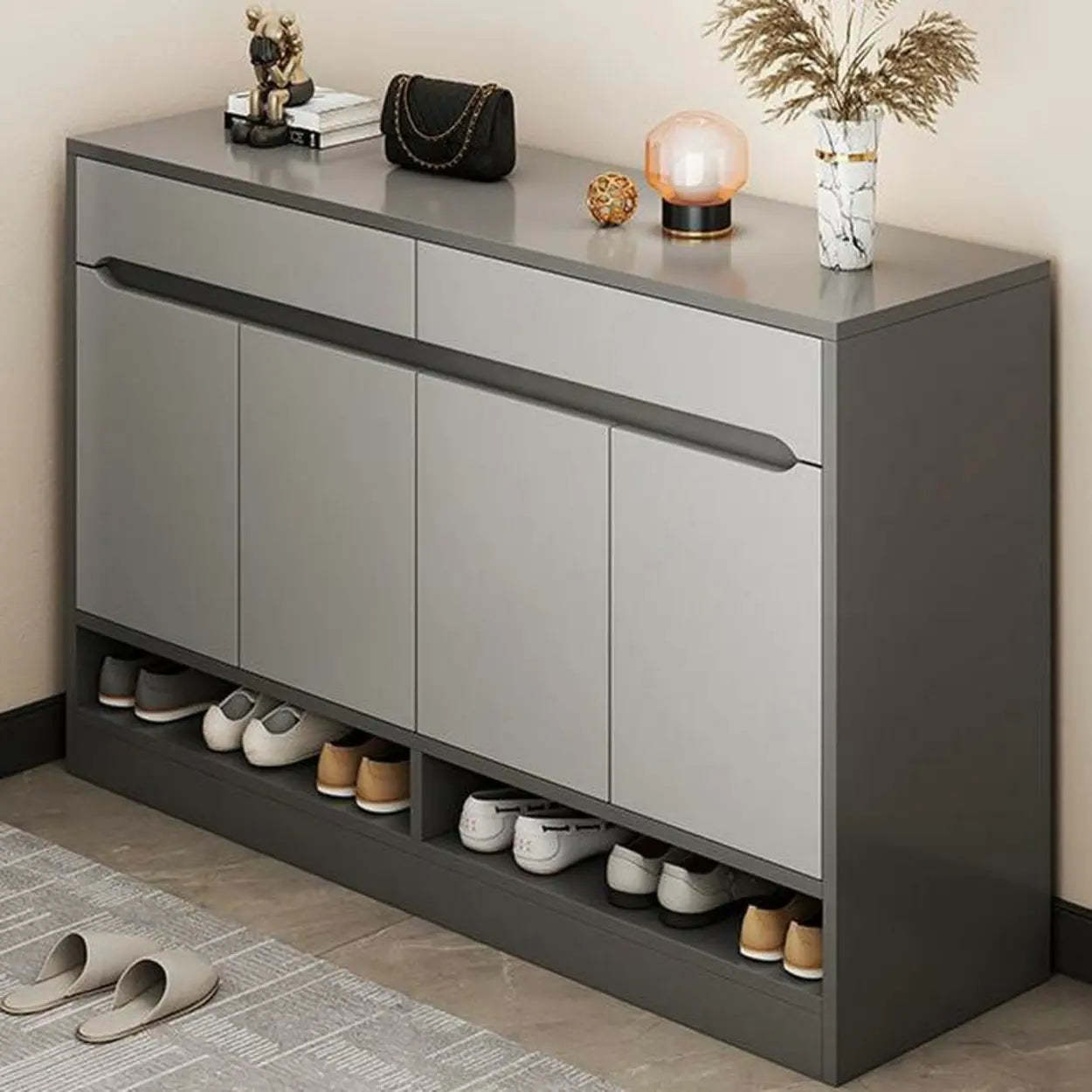 Sleek Engineered Wood White Shoe Storage Cabinet — Grey