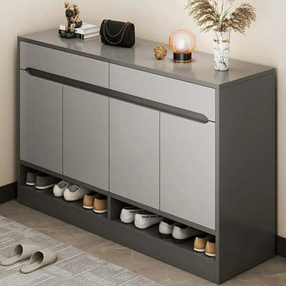 Sleek Engineered Wood White Shoe Storage Cabinet — Grey