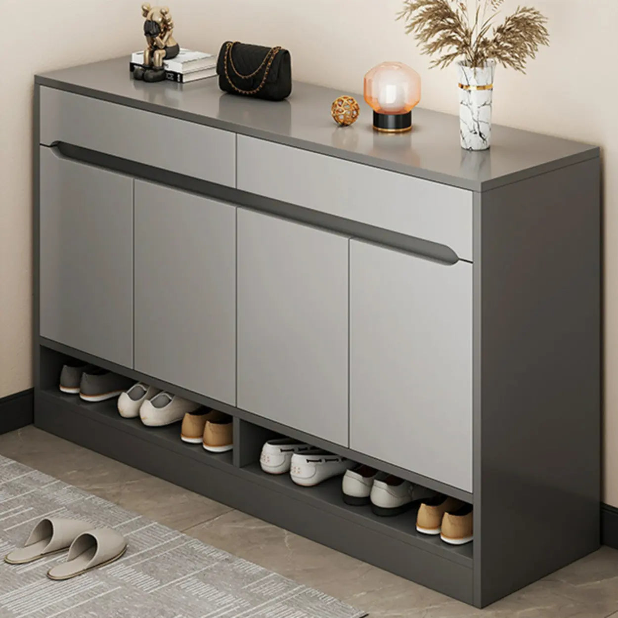 Sleek Engineered Wood White Shoe Storage Cabinet — White