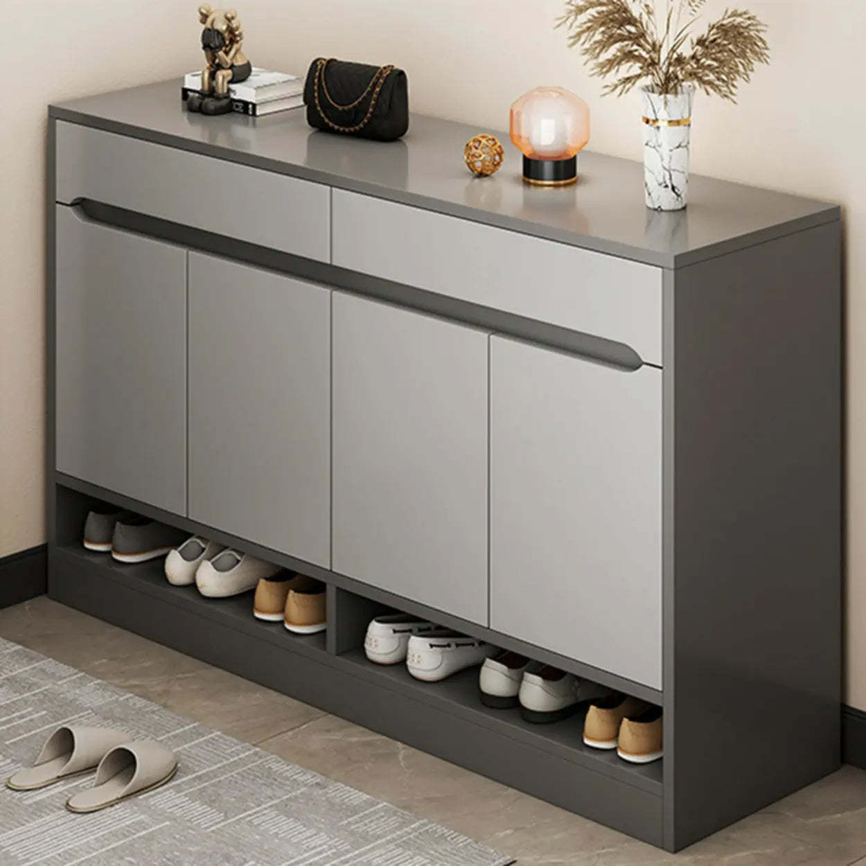 Sleek Engineered Wood White Shoe Storage Cabinet — White
