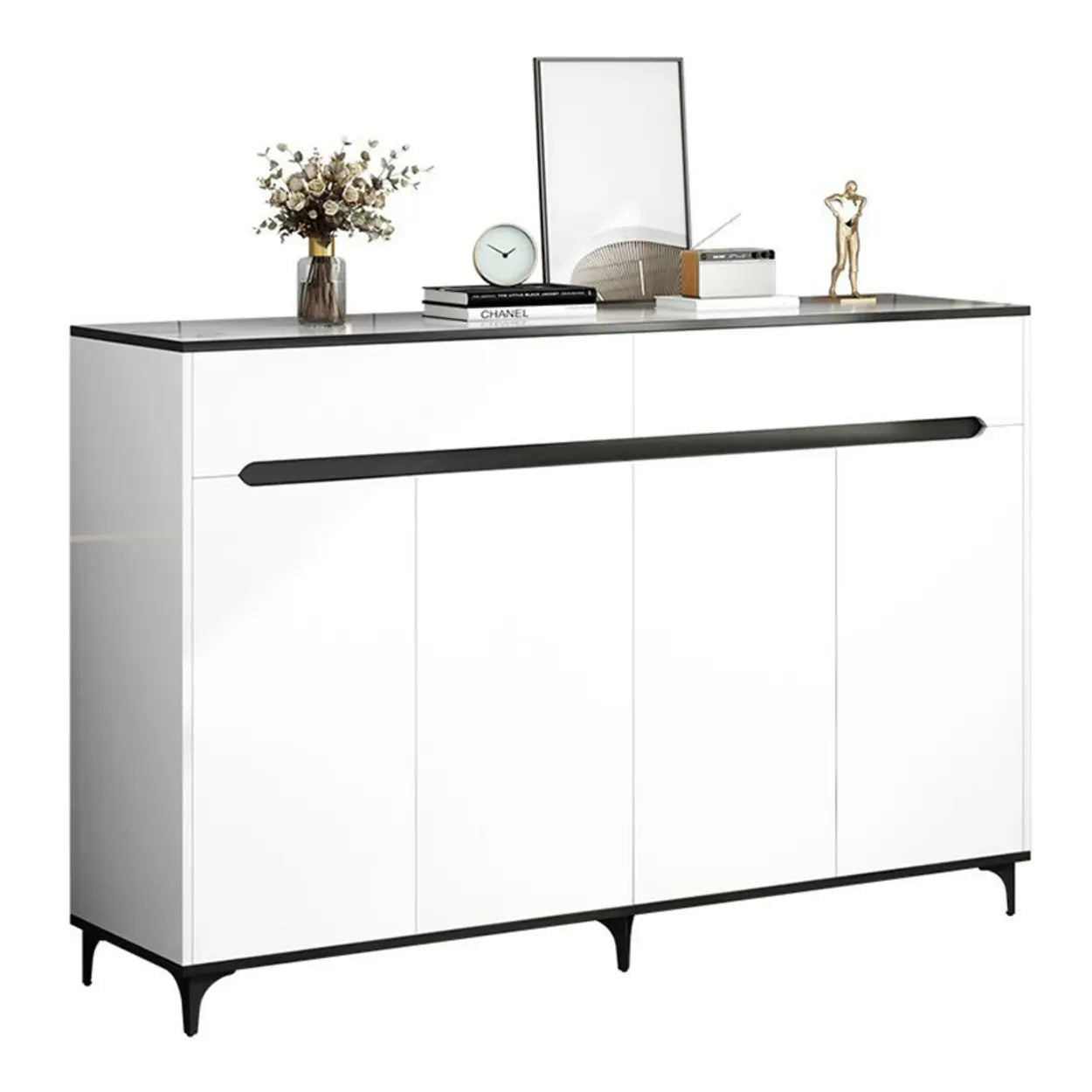 Sleek Engineered Wood White Shoe Storage Cabinet — Grey