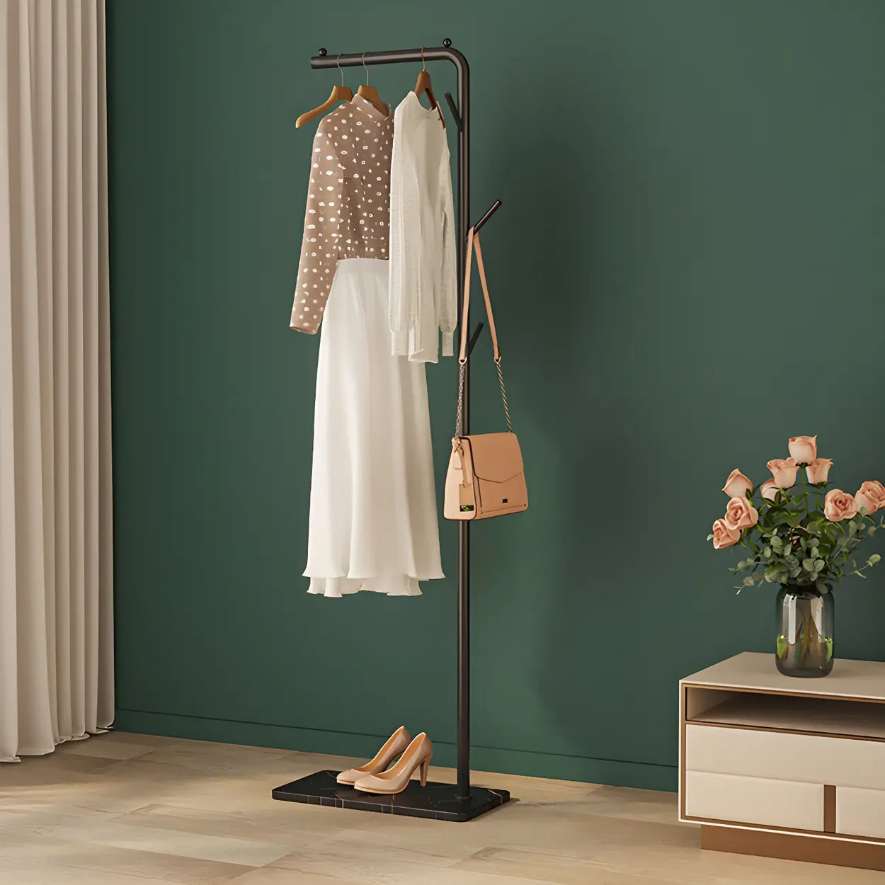 Sleek Tall Black Metal Freestanding Coat Rack