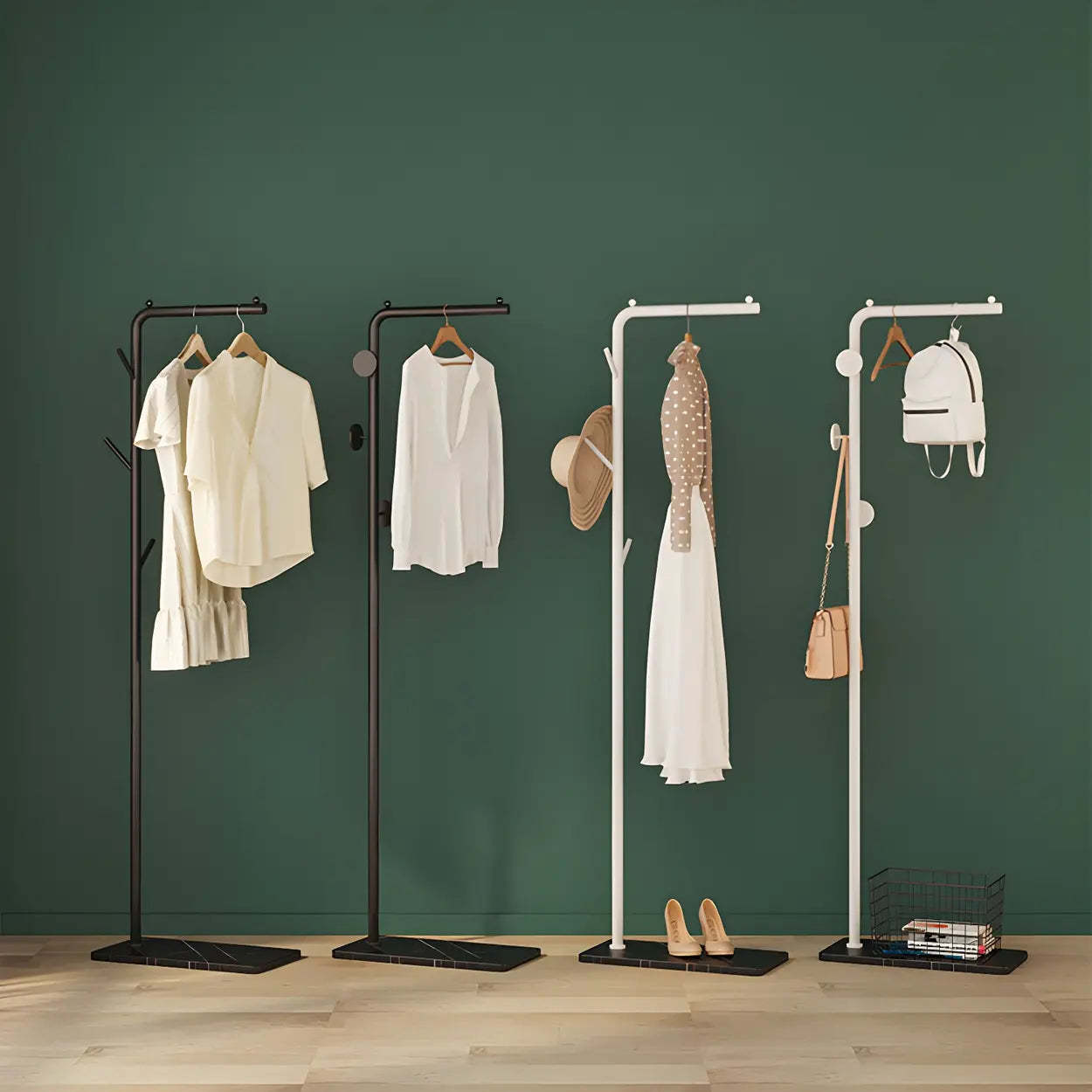 Sleek Tall Black Metal Freestanding Coat Rack