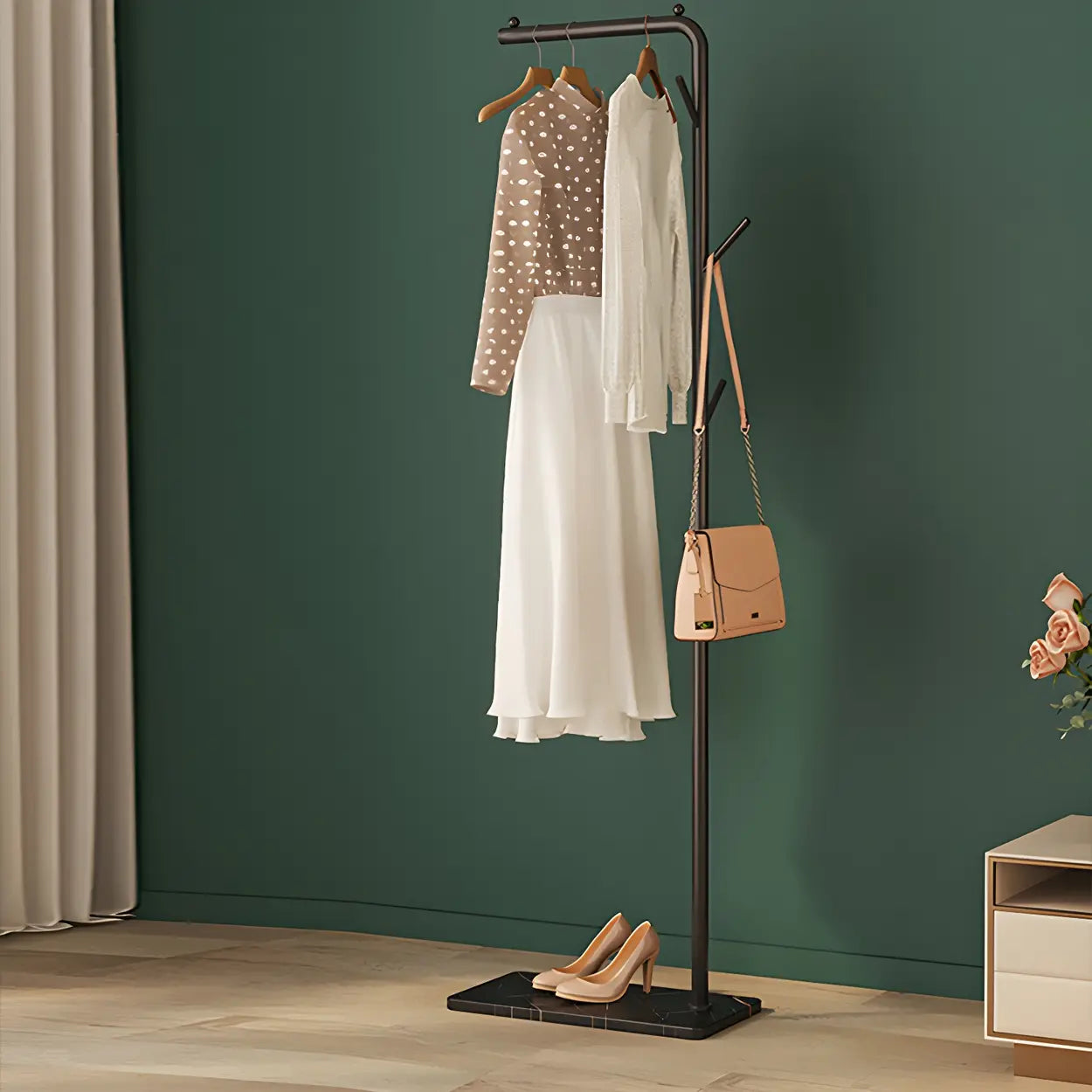 Sleek Tall Black Metal Freestanding Coat Rack