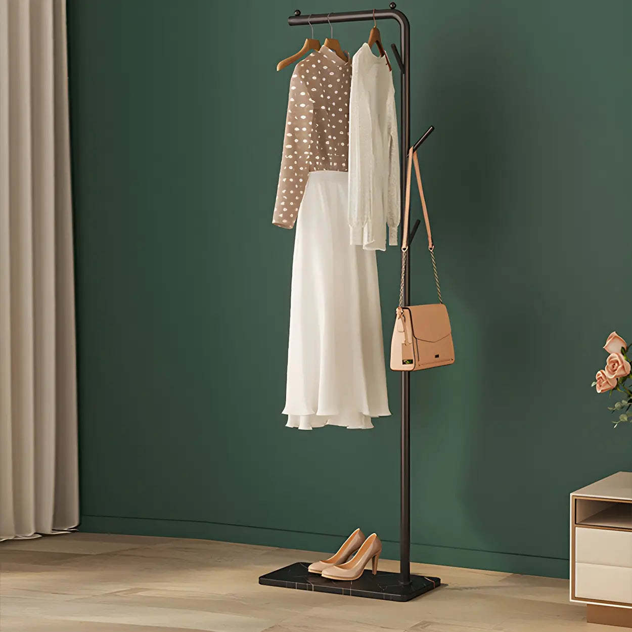 Sleek Tall Black Metal Freestanding Coat Rack