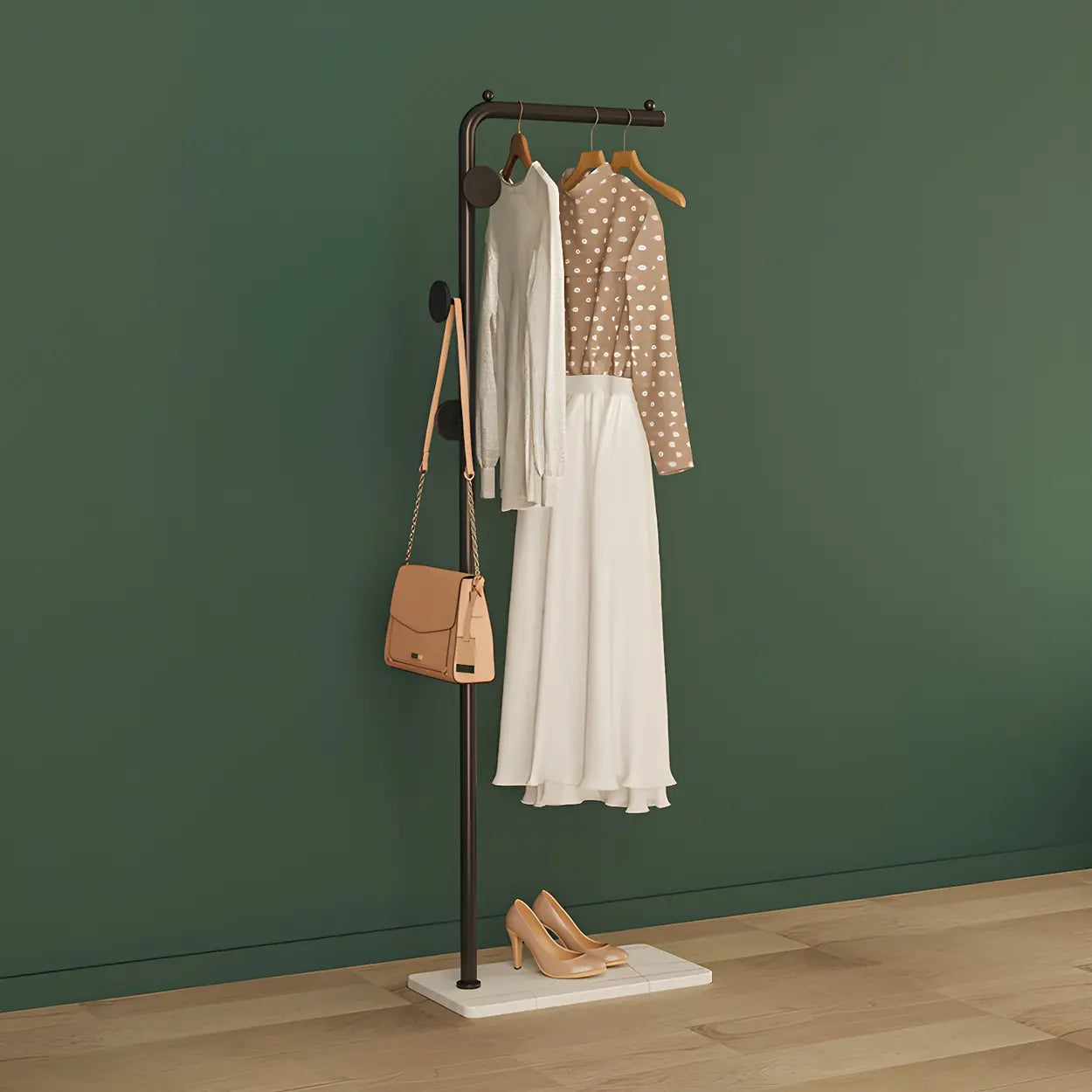 Sleek Tall Black Metal Freestanding Coat Rack — White / Round