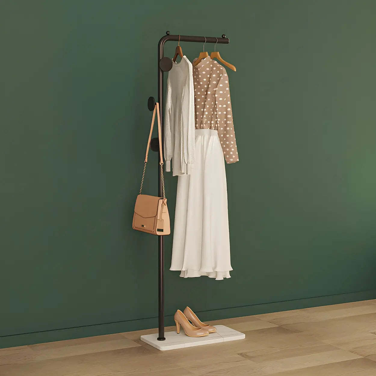 Sleek Tall Black Metal Freestanding Coat Rack — White / Round