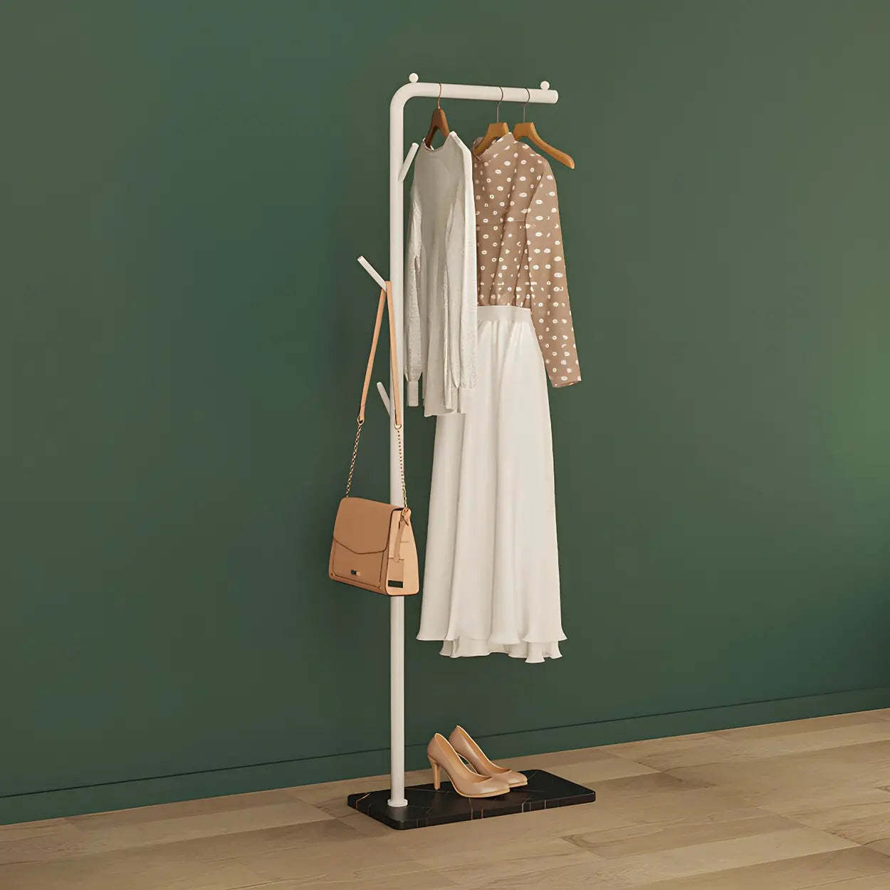 Sleek Tall Black Metal Freestanding Coat Rack — Textured White / Round