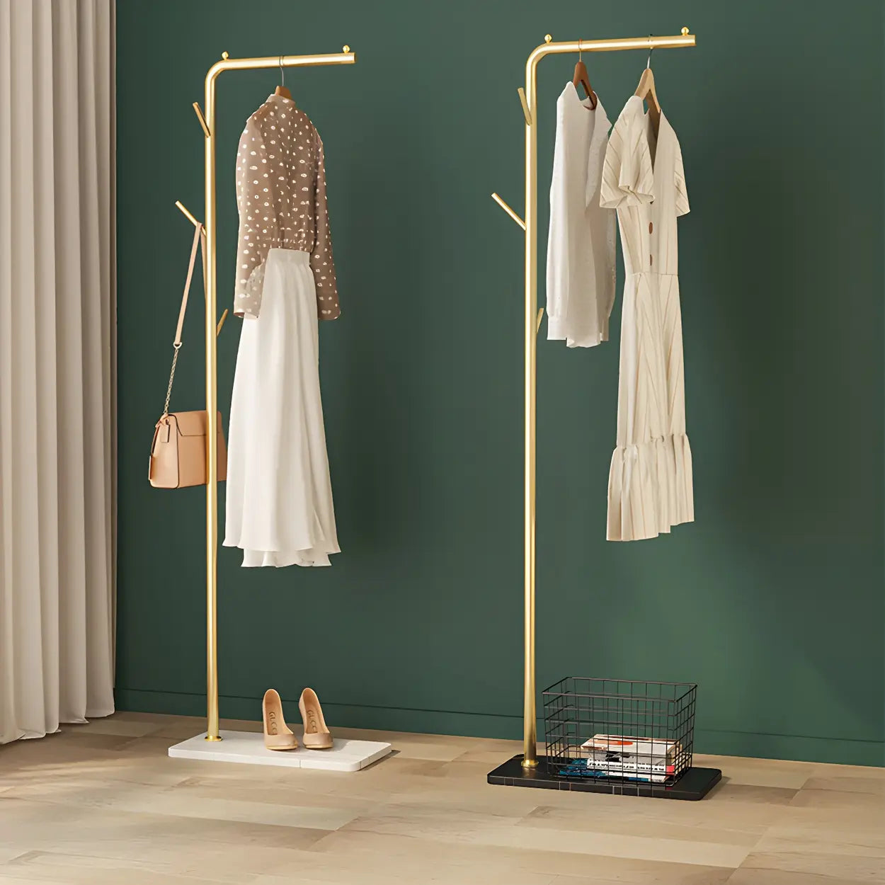 Sleek Tall Black Metal Freestanding Coat Rack — Textured White / Branches