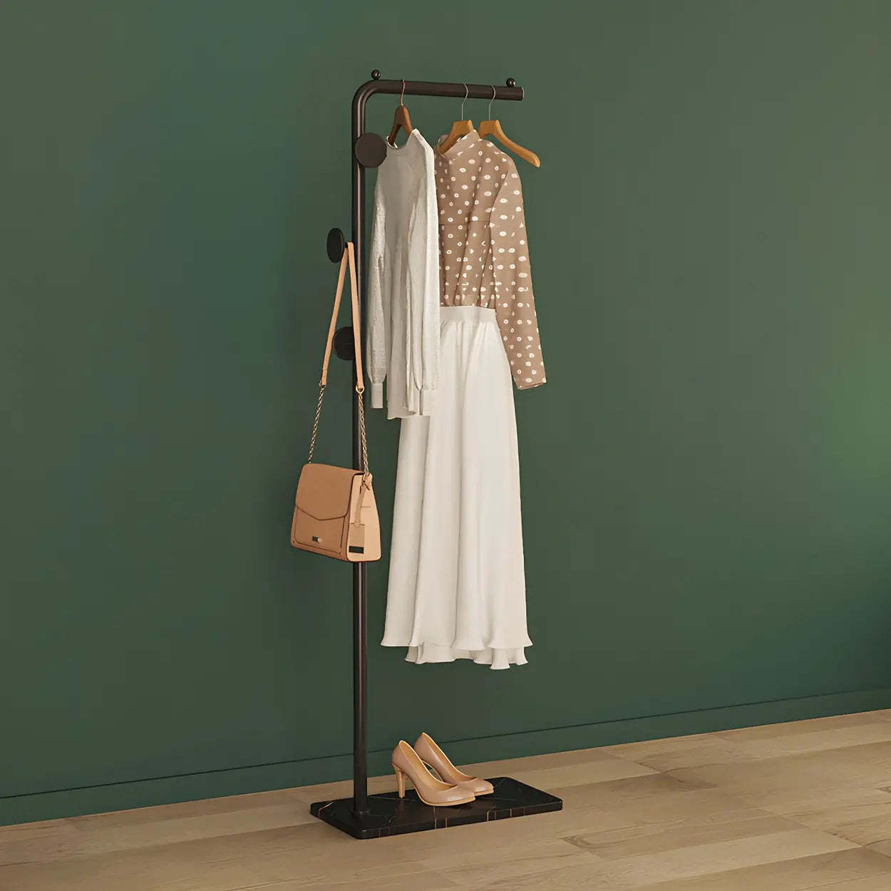 Sleek Tall Black Metal Freestanding Coat Rack — Gold-Black / Round