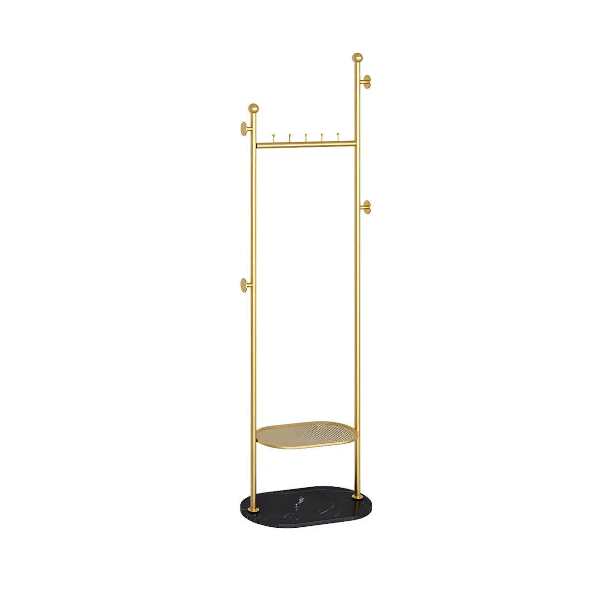 Sleek Gold-White Metal Tall Coat Rack with Shelf