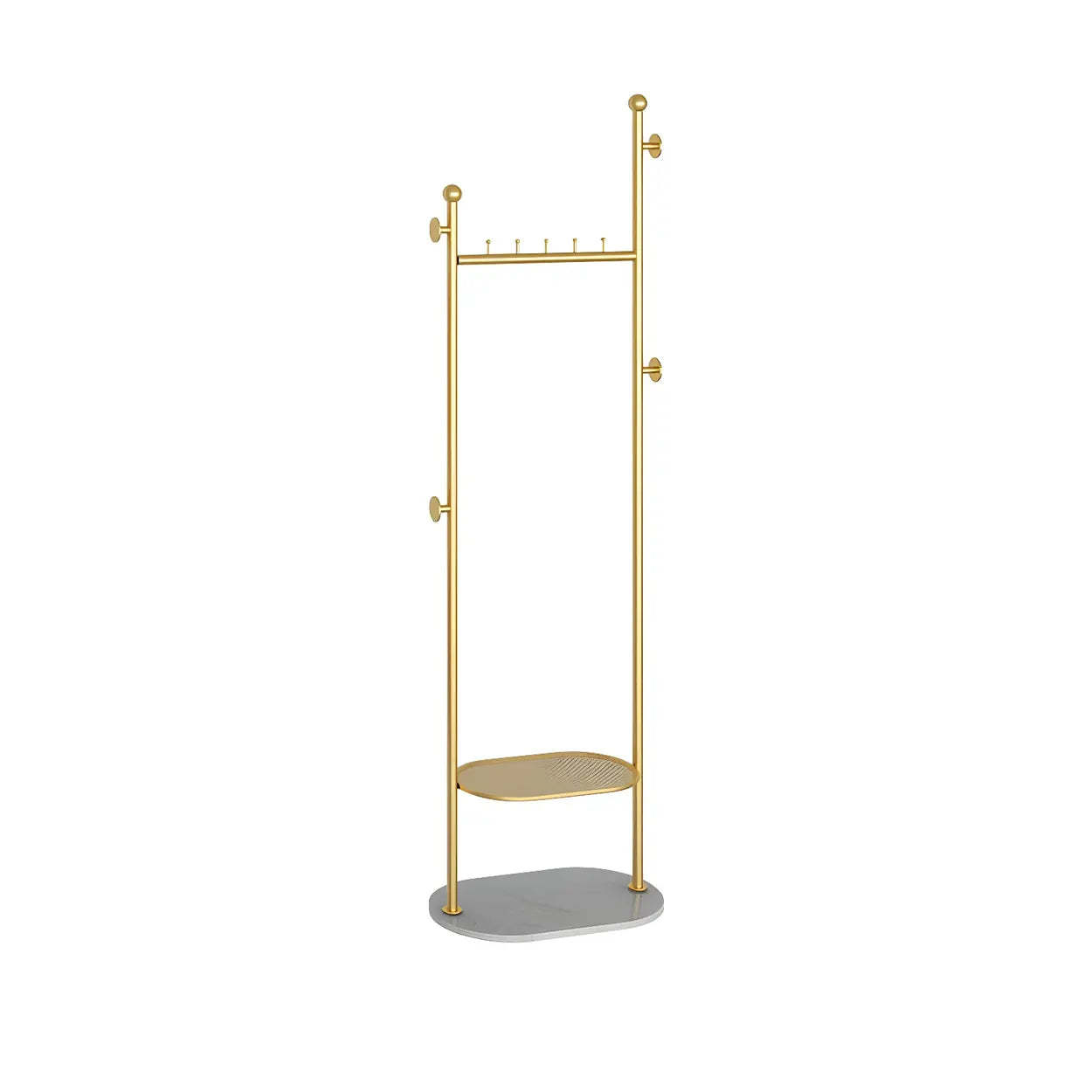 Sleek Gold-White Metal Tall Coat Rack with Shelf
