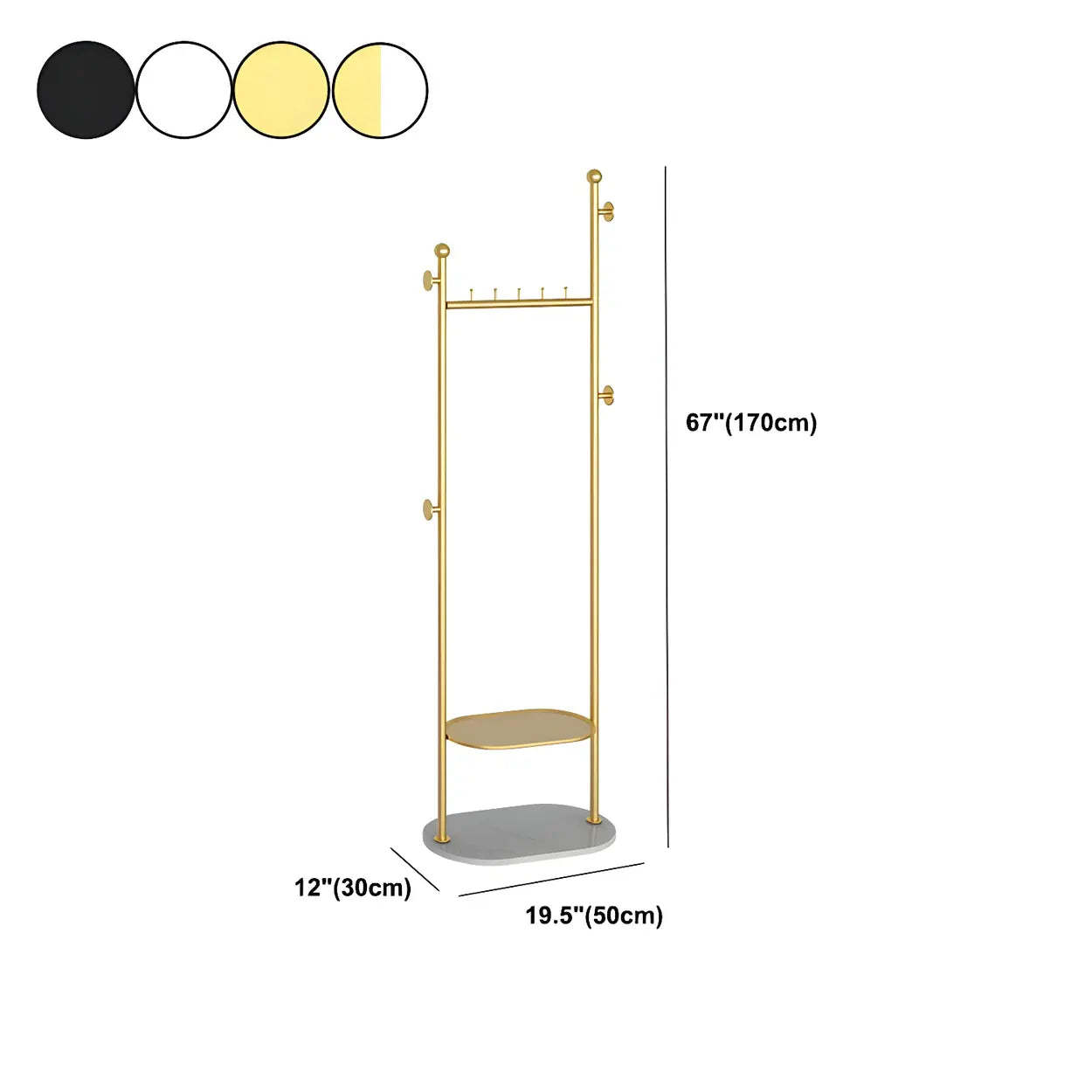 Sleek Gold-White Metal Tall Coat Rack with Shelf