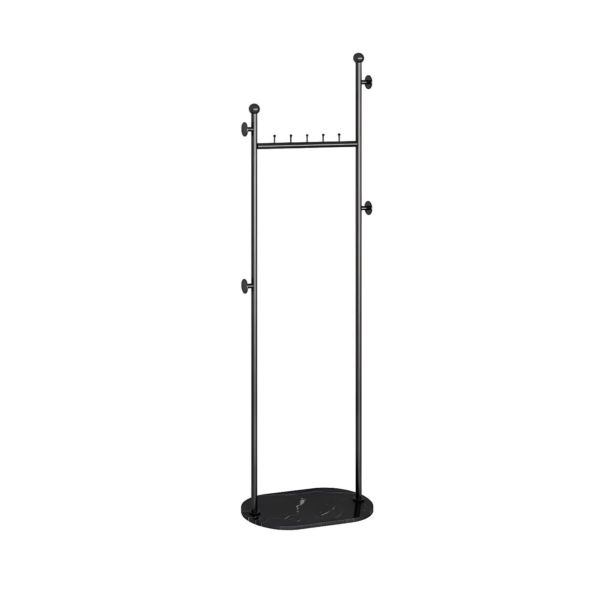 Sleek Gold-White Metal Tall Coat Rack with Shelf — Black and White