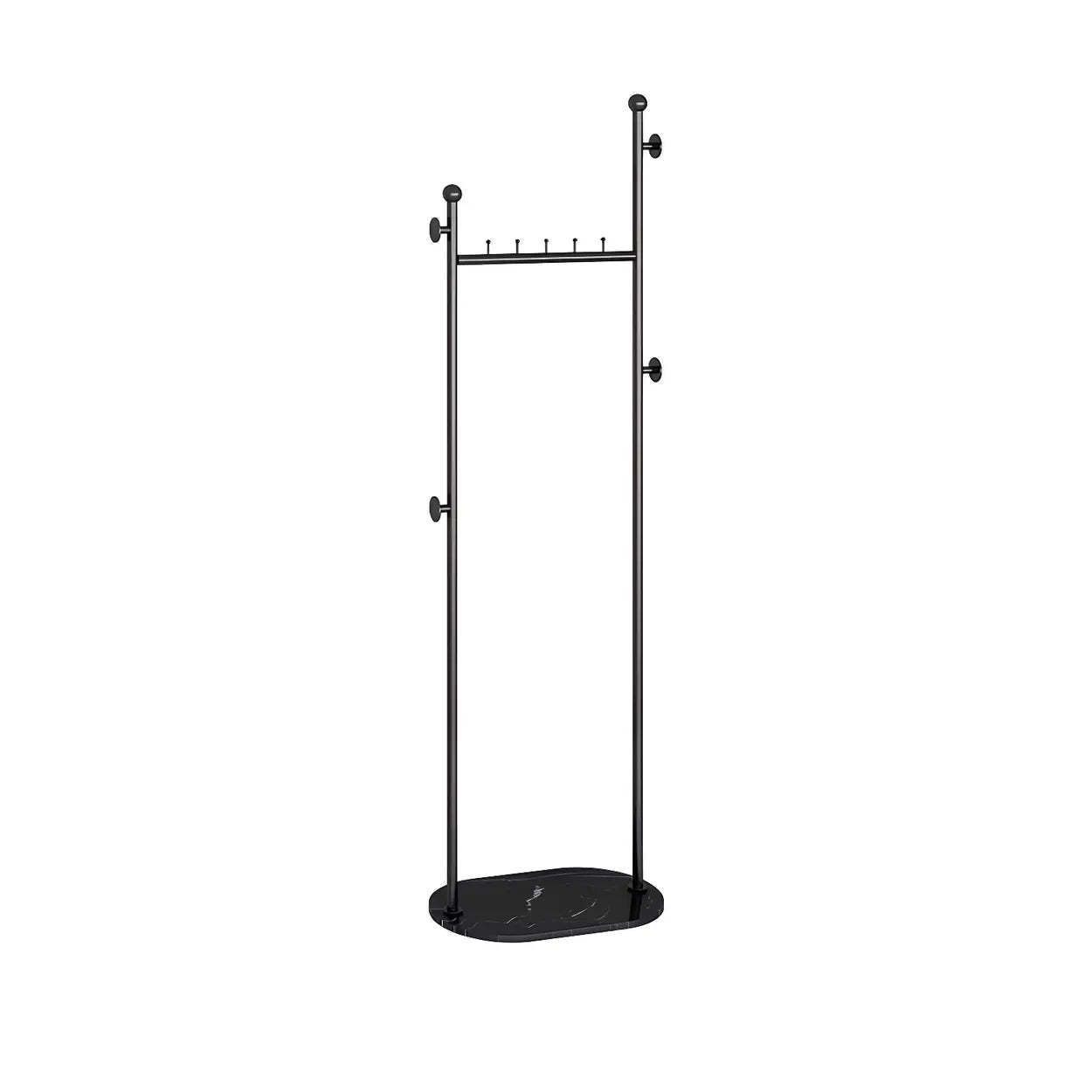 Sleek Gold-White Metal Tall Coat Rack with Shelf — Black and White