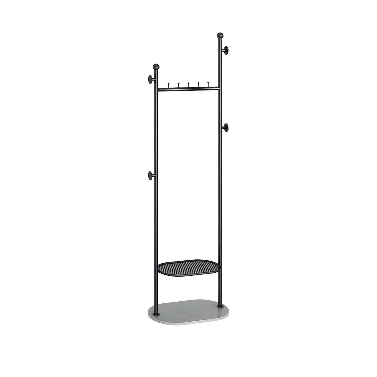 Sleek Gold-White Metal Tall Coat Rack with Shelf — Gold-Black