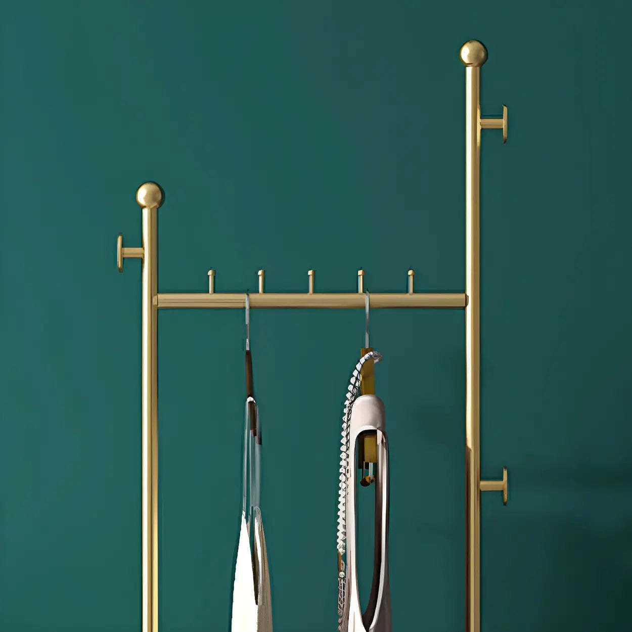 Sleek Gold-White Metal Tall Coat Rack with Shelf