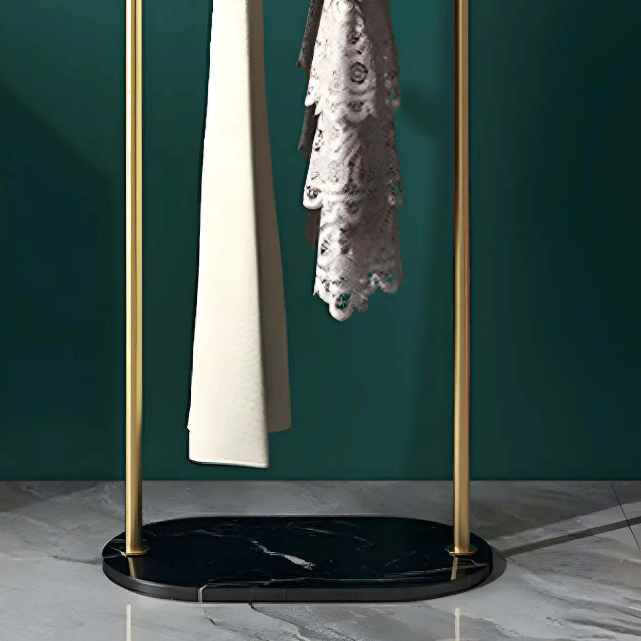Sleek Gold-White Metal Tall Coat Rack with Shelf