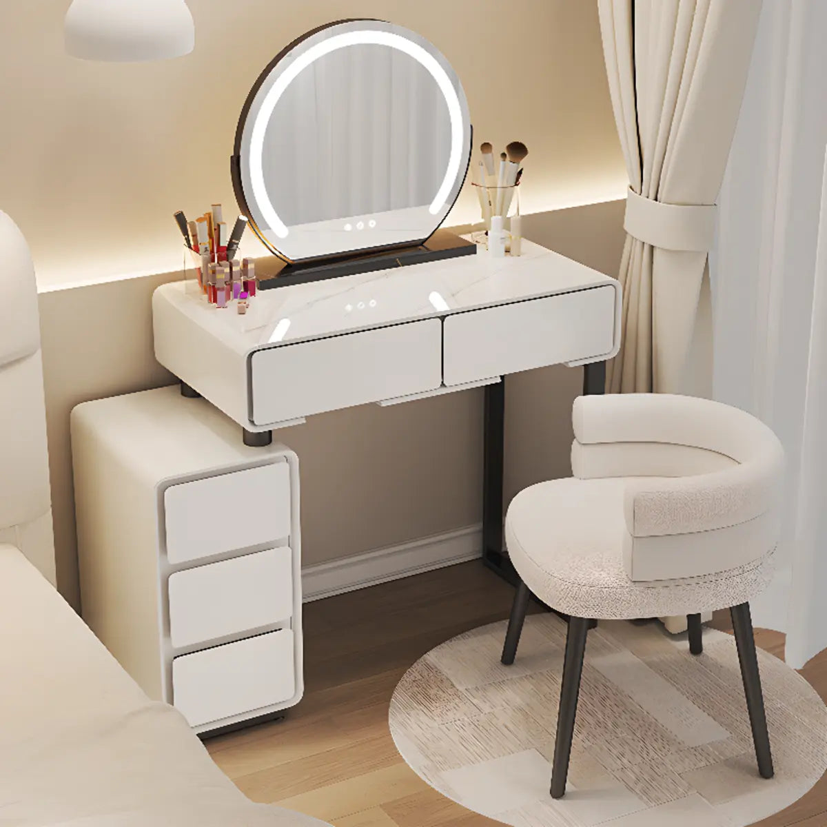 Sleek Oval Engineered Wood LED White Vanity Set
