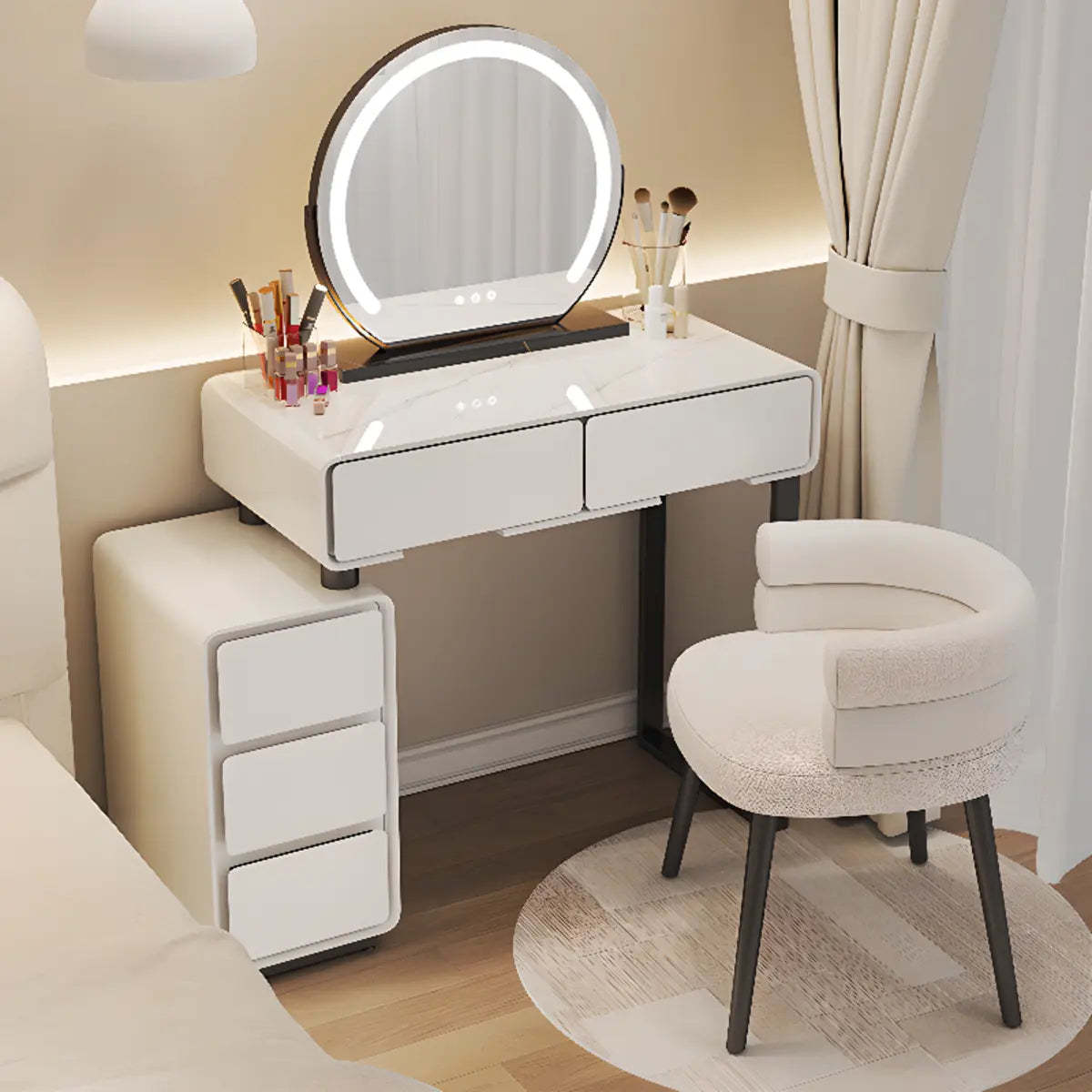 Sleek Oval Engineered Wood LED White Vanity Set
