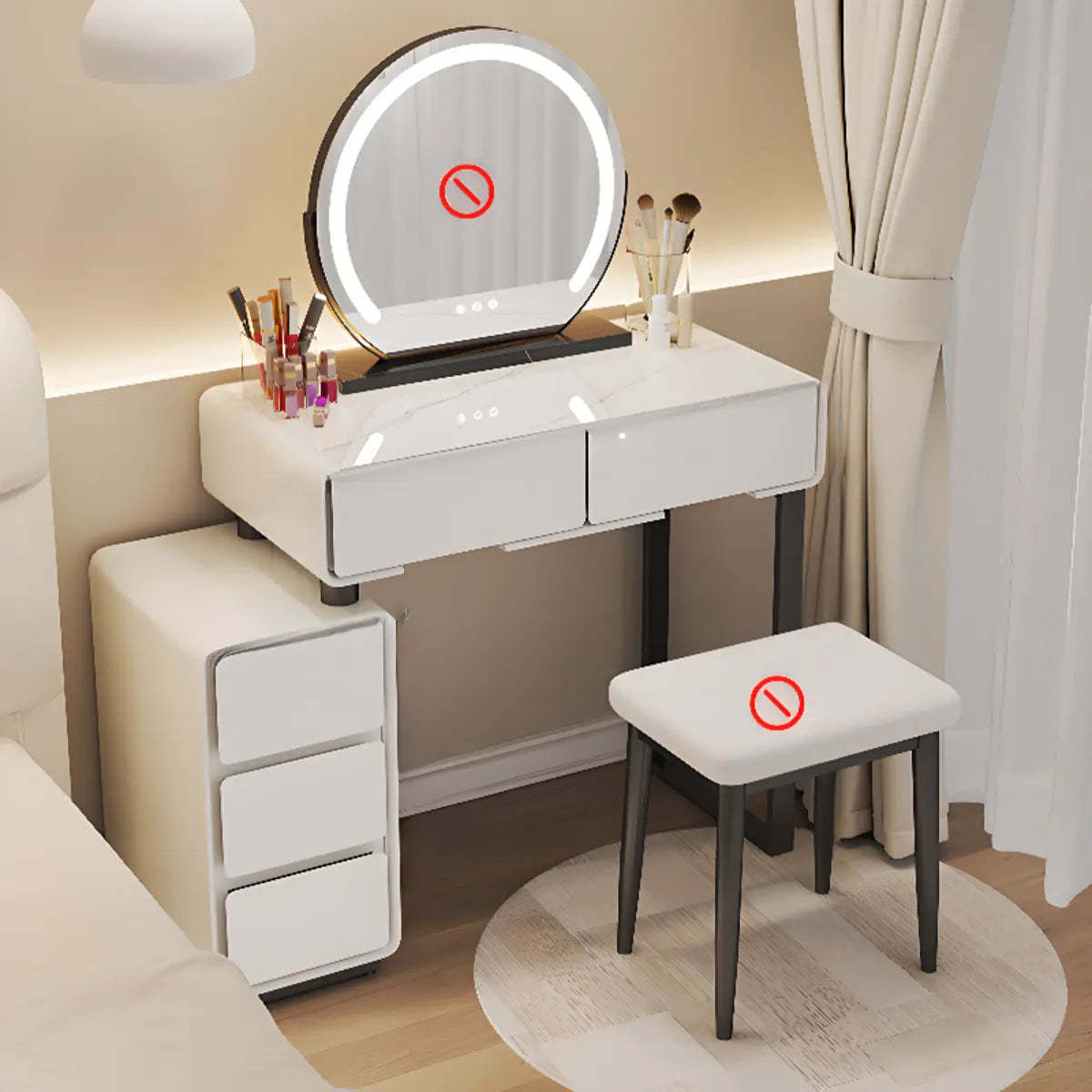Sleek Oval Engineered Wood LED White Vanity Set